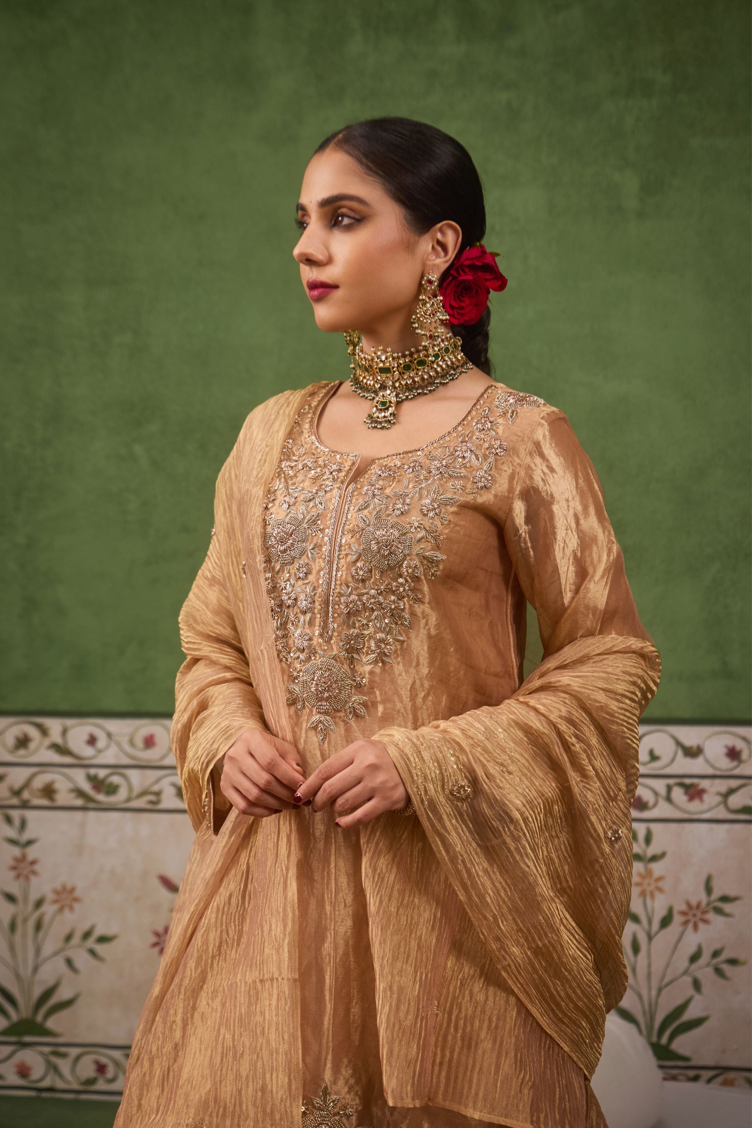 Inayat 2.0 Gold Tissue Sharara Set