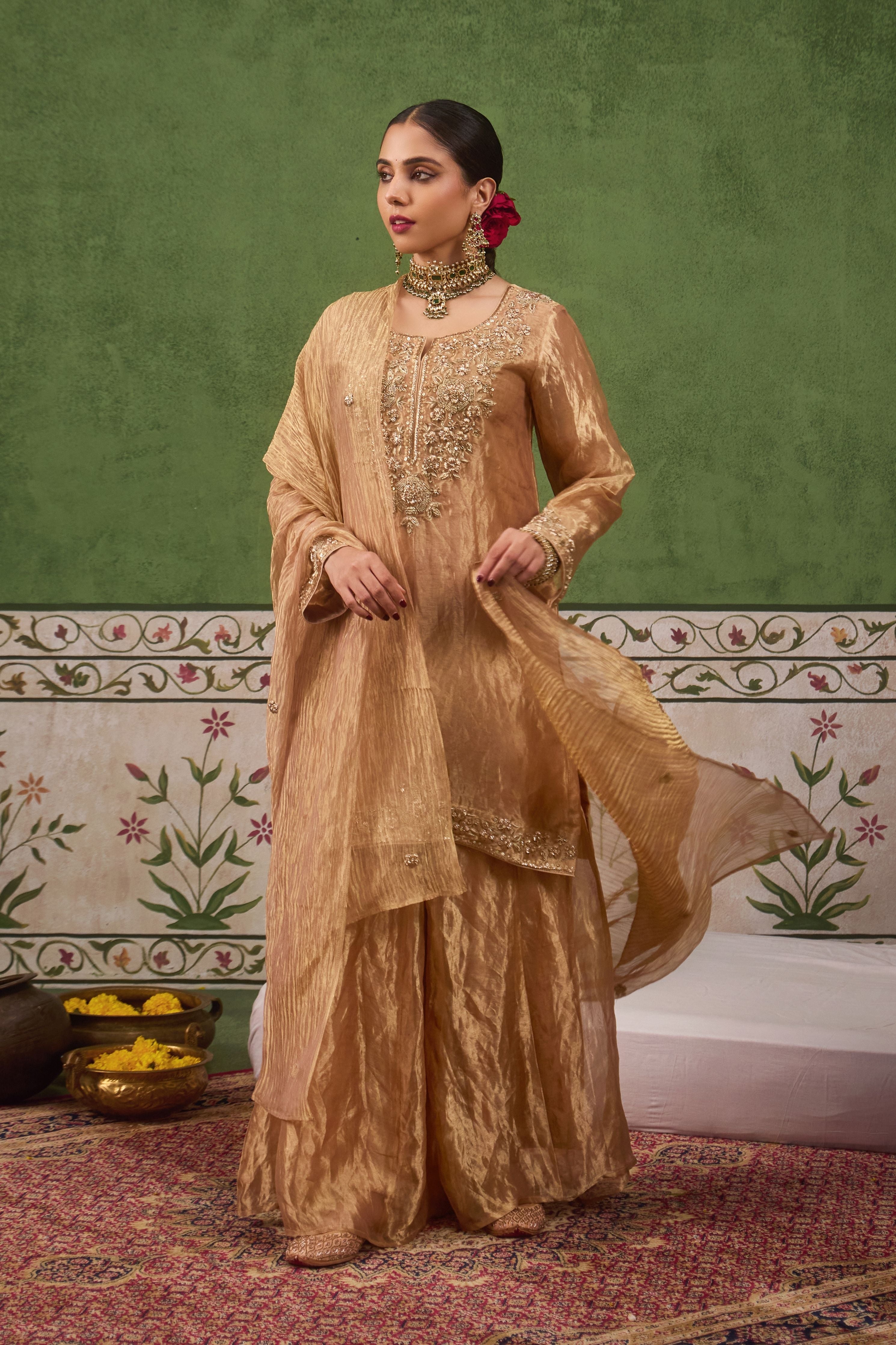 Inayat 2.0 Gold Tissue Sharara Set