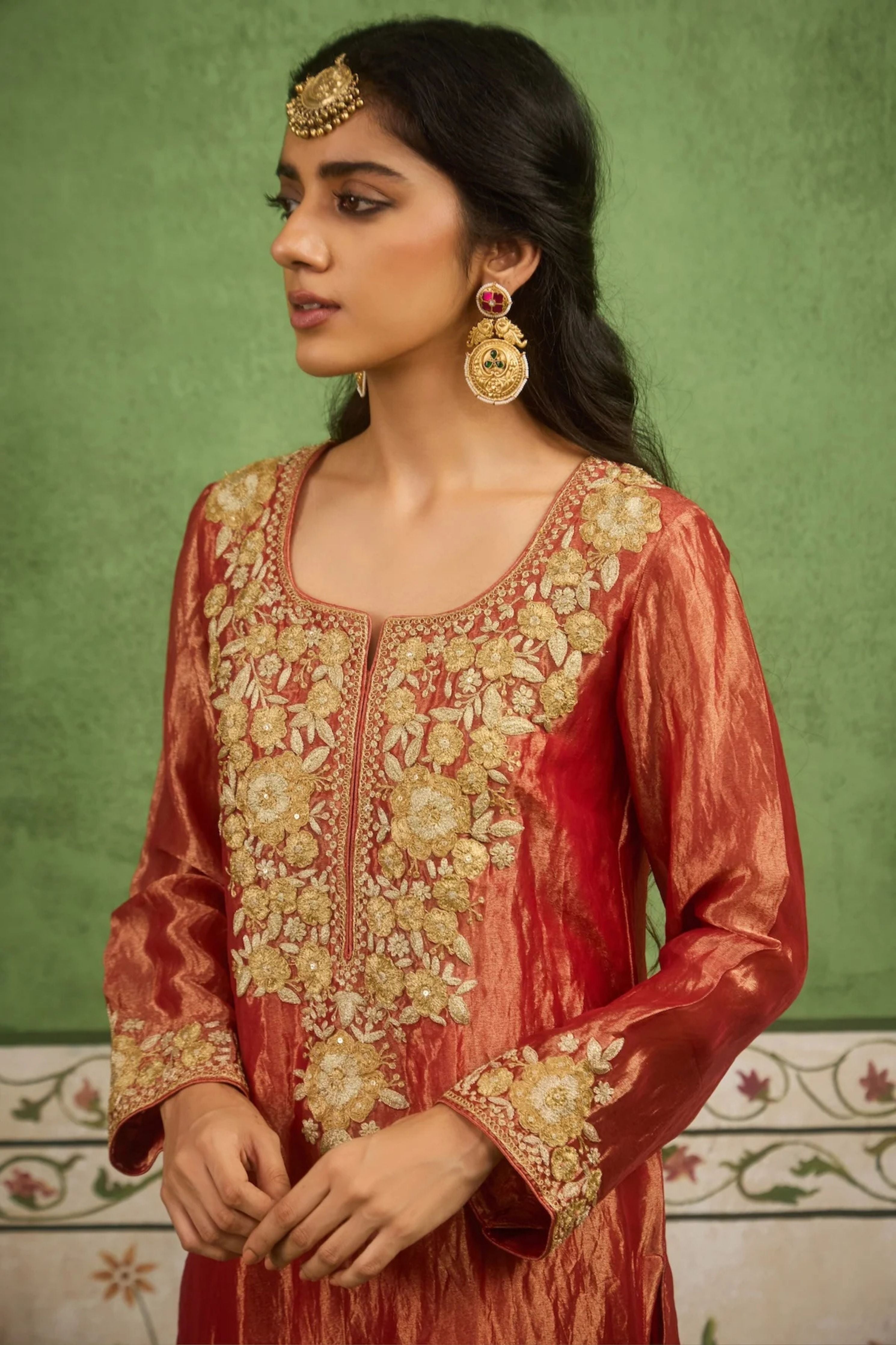 Reet Red Tissue Kurta Set