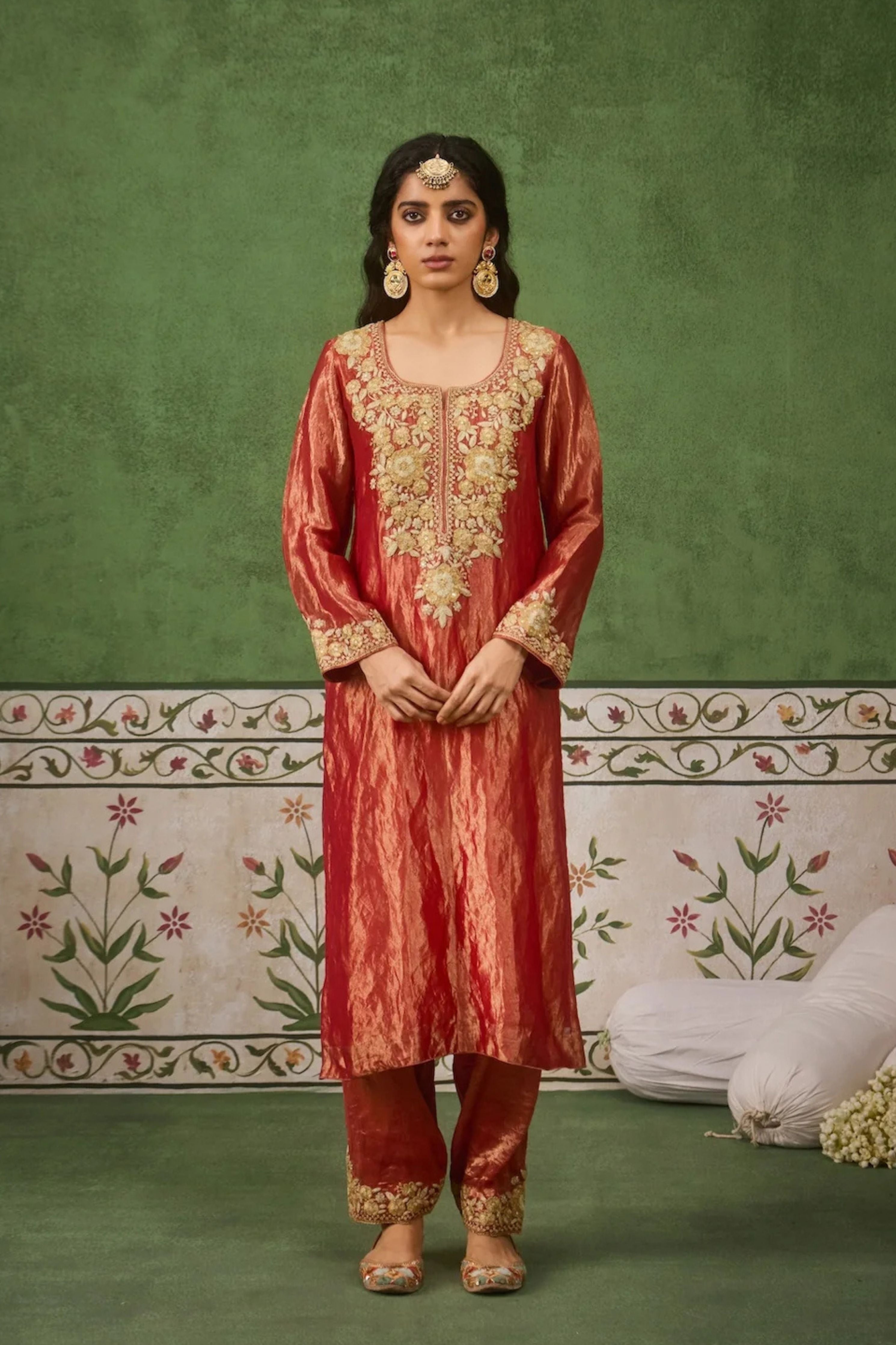 Reet Red Tissue Kurta Set
