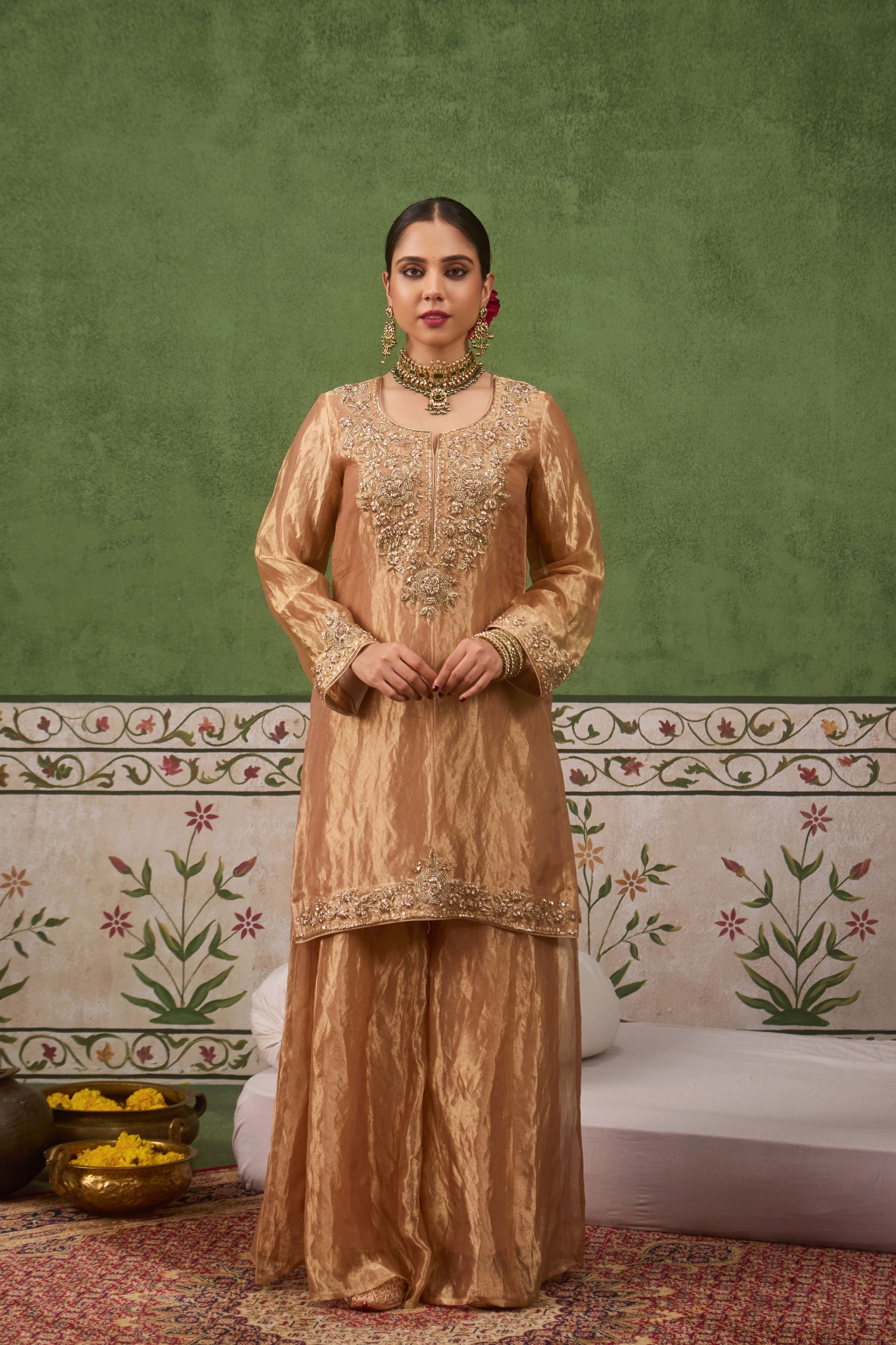 Inayat 2.0 Gold Tissue Sharara Set