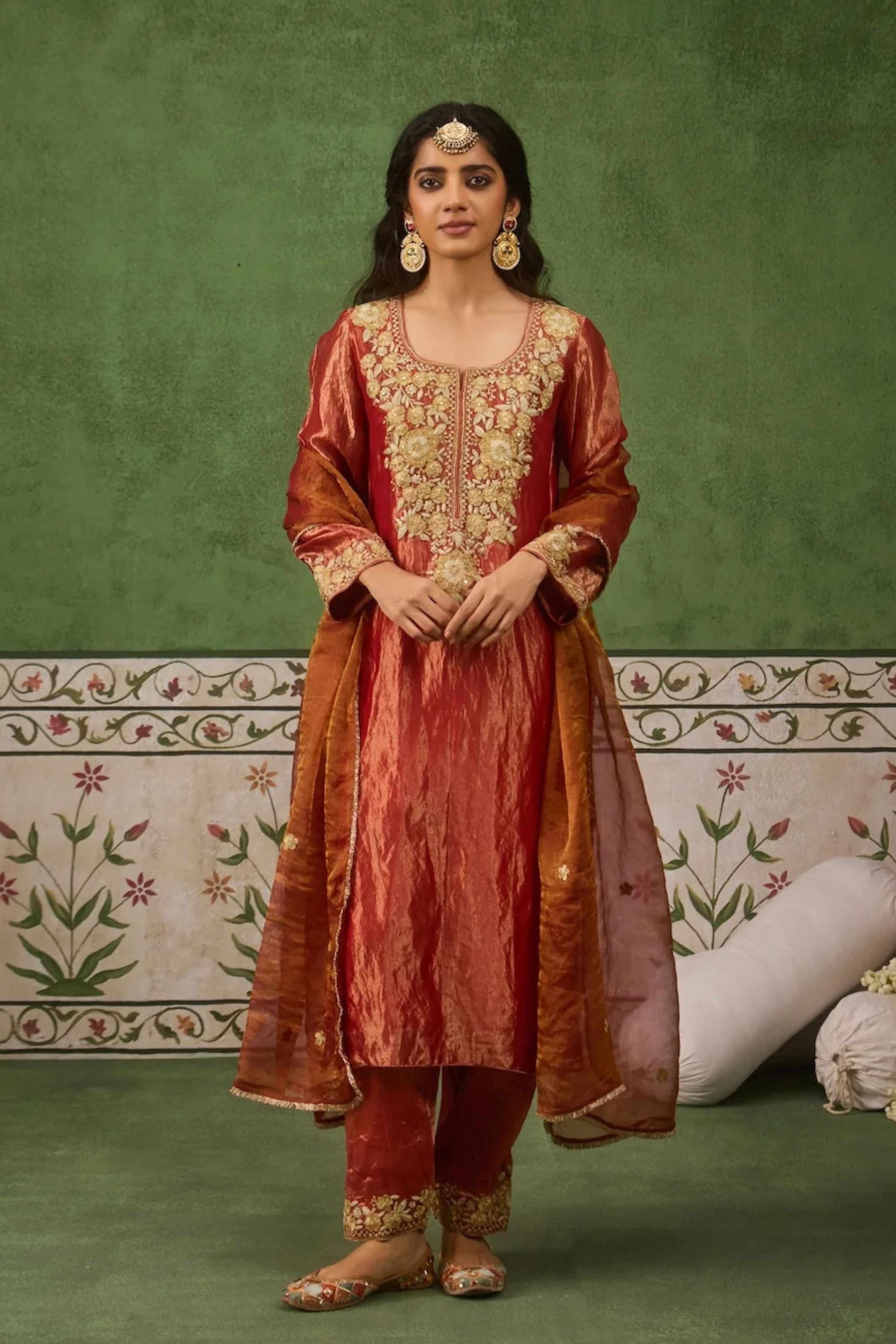 Reet Red Tissue Kurta Set