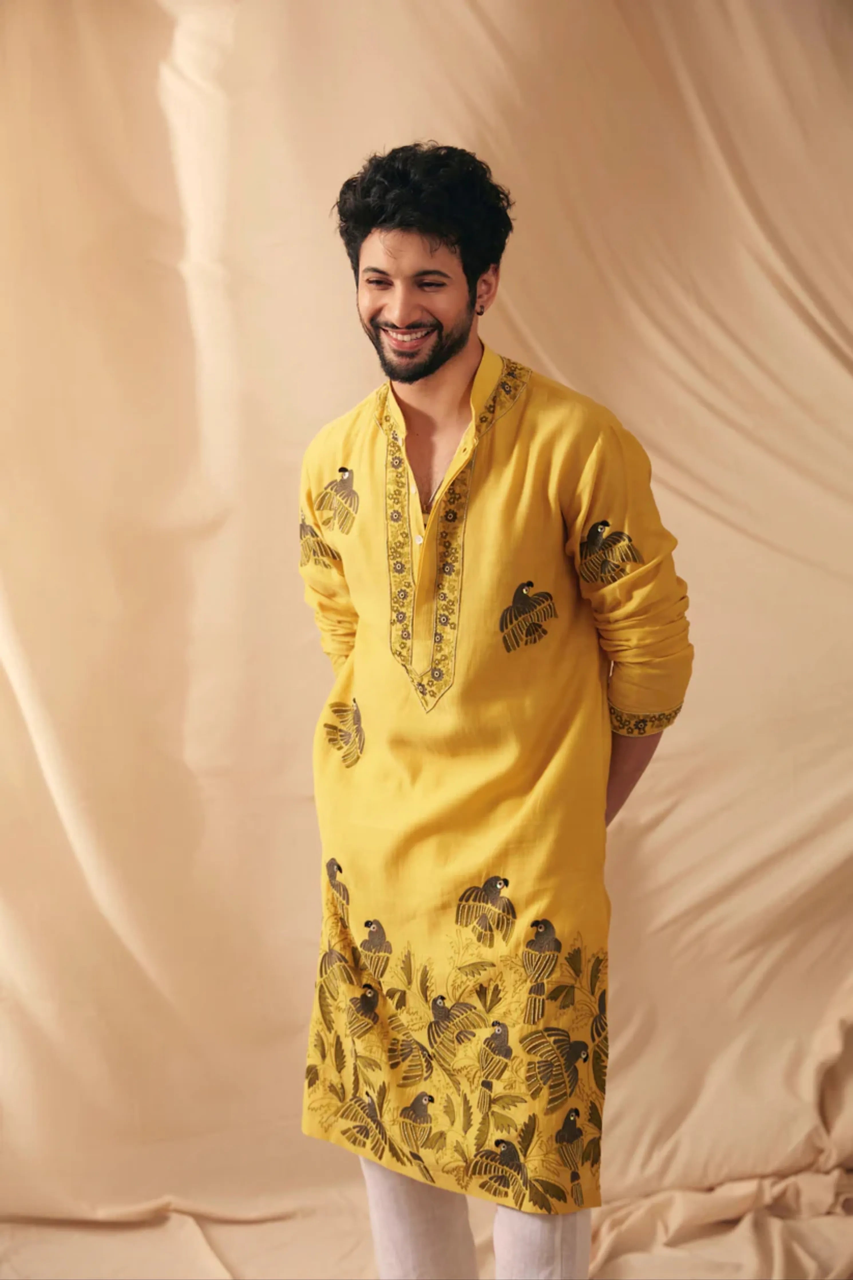 Rohit Saraf In Mustard Flock Parrot Kurta Set