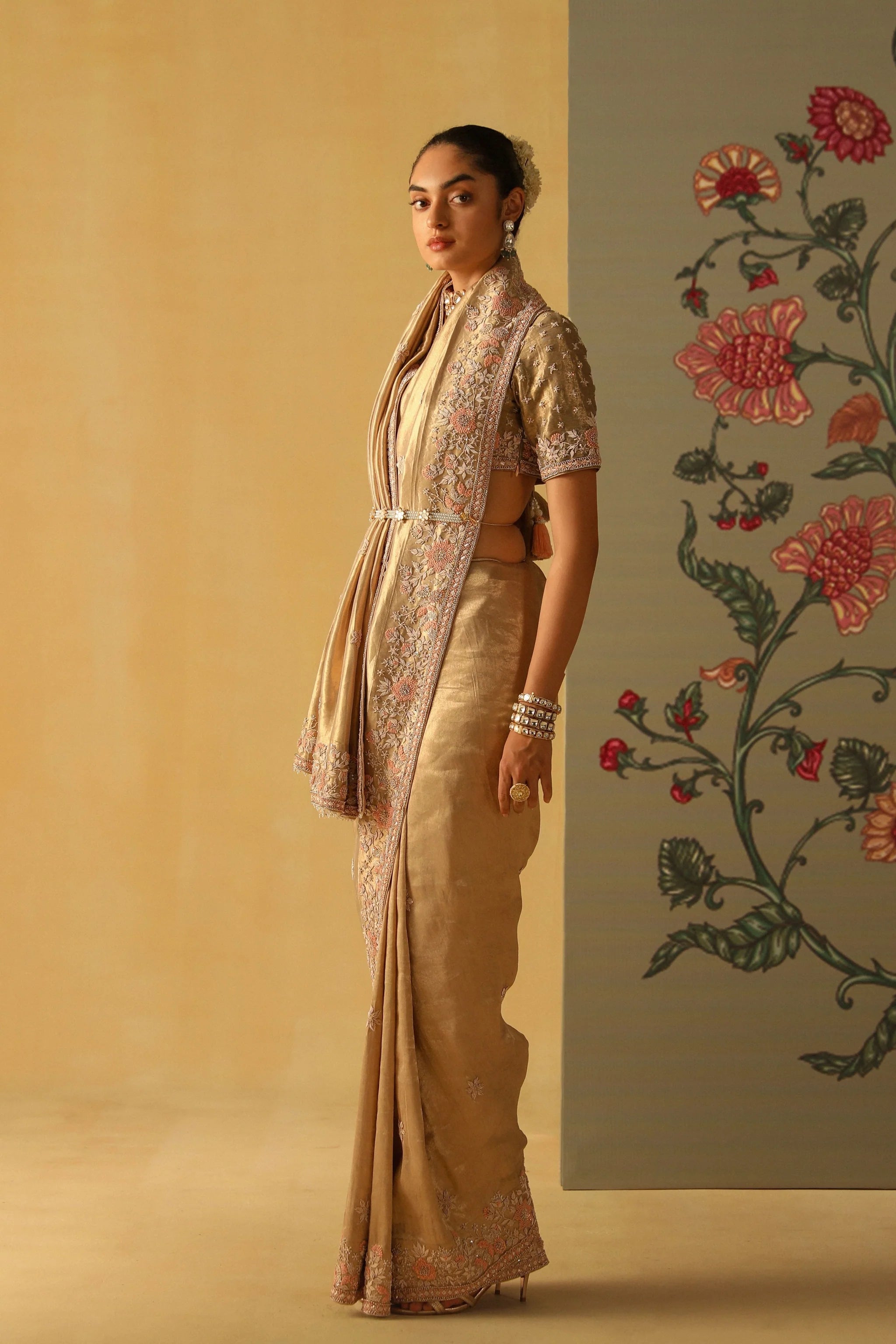 Zeenat Gold Tissue Saree Set