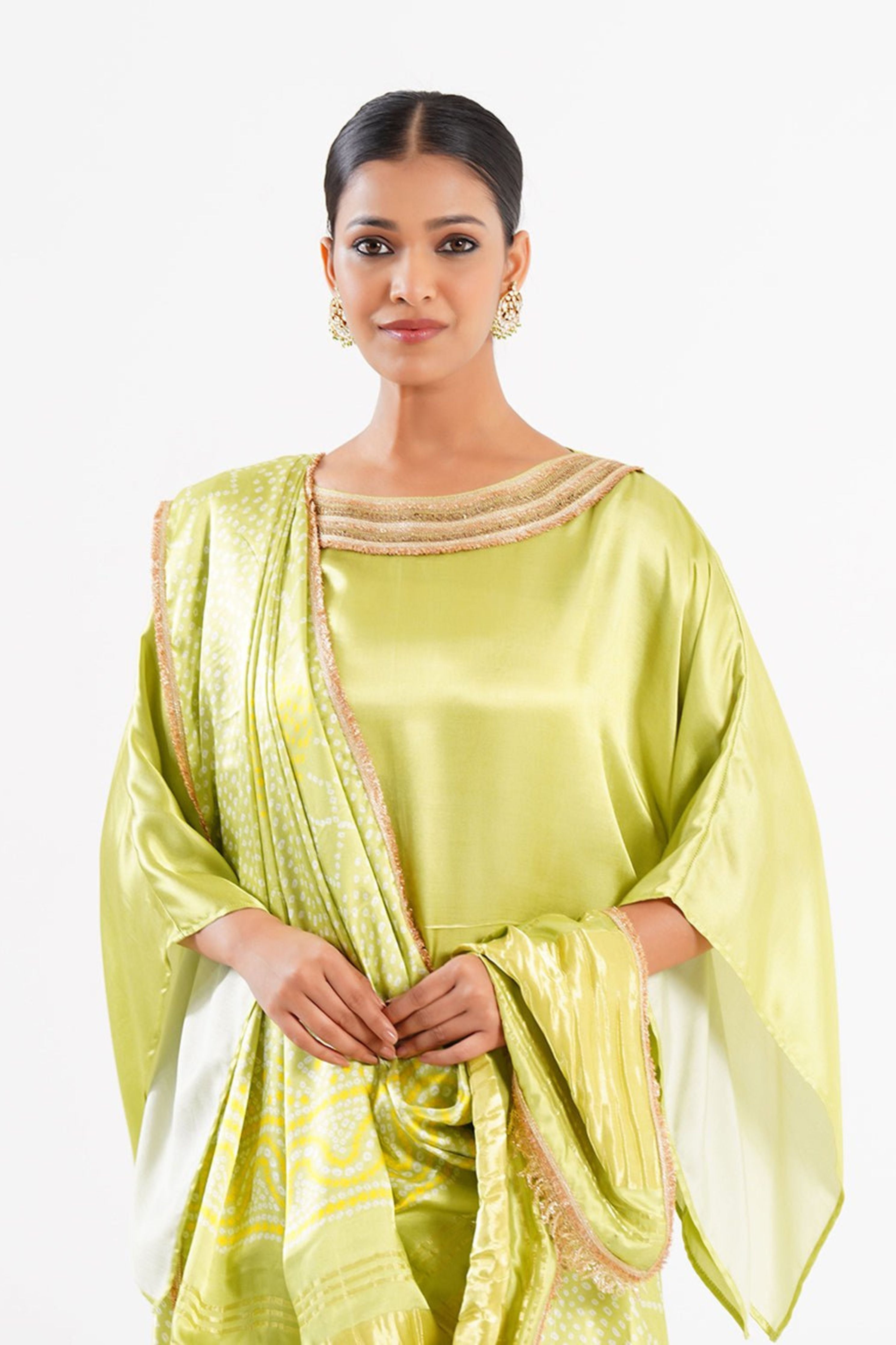 Bandhej Mixology Saree In Fresh Green & Gold