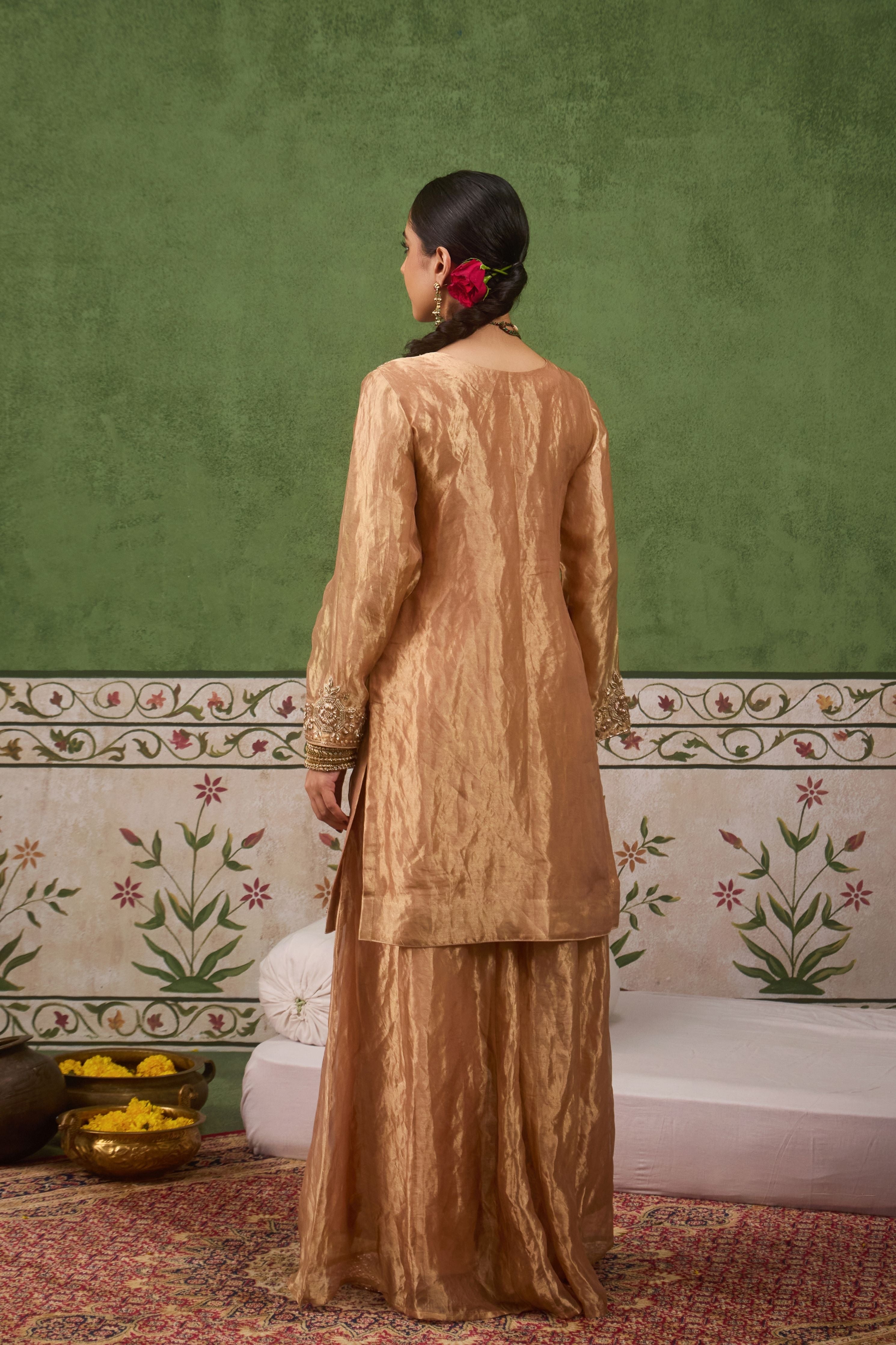 Inayat 2.0 Gold Tissue Sharara Set