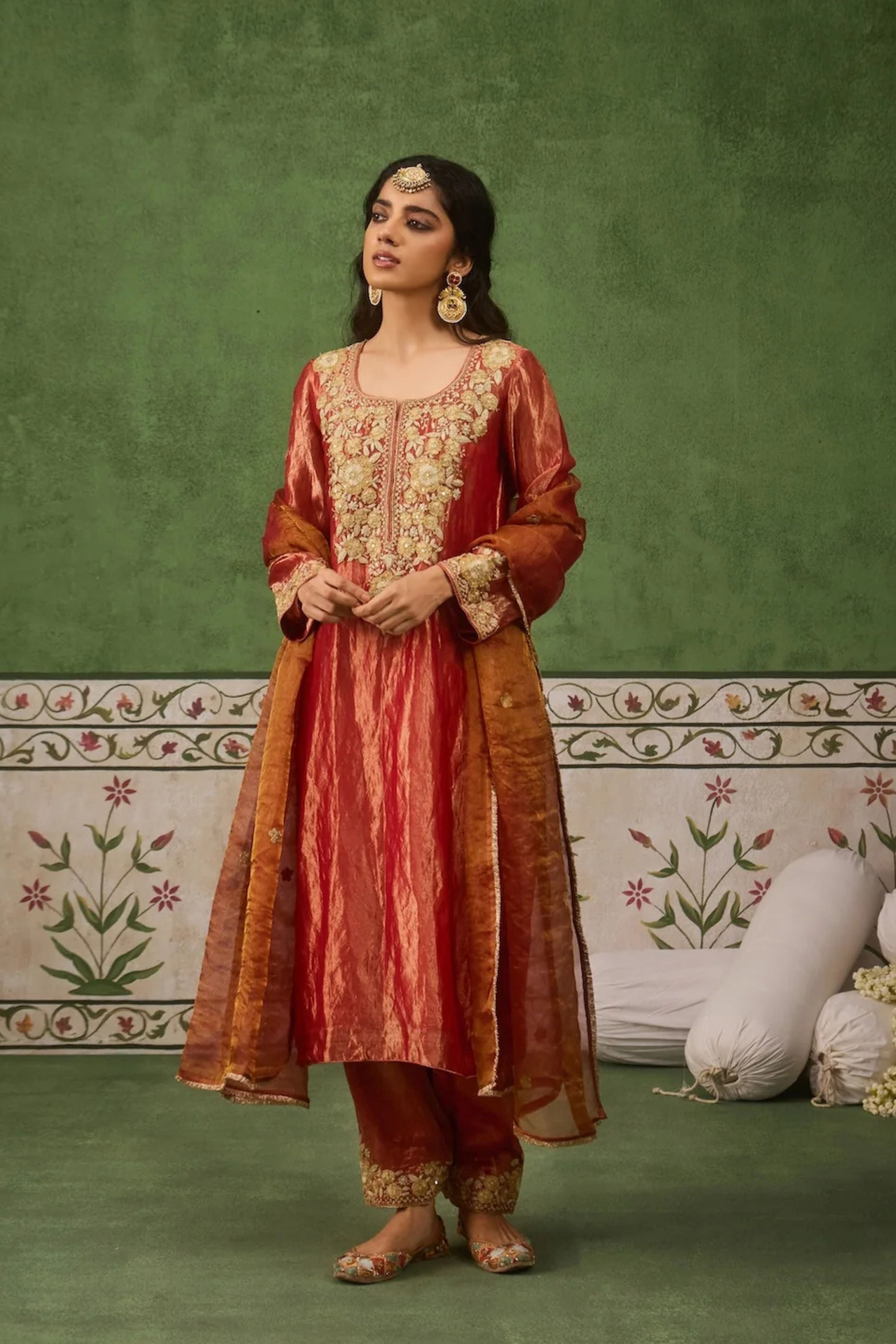 Reet Red Tissue Kurta Set