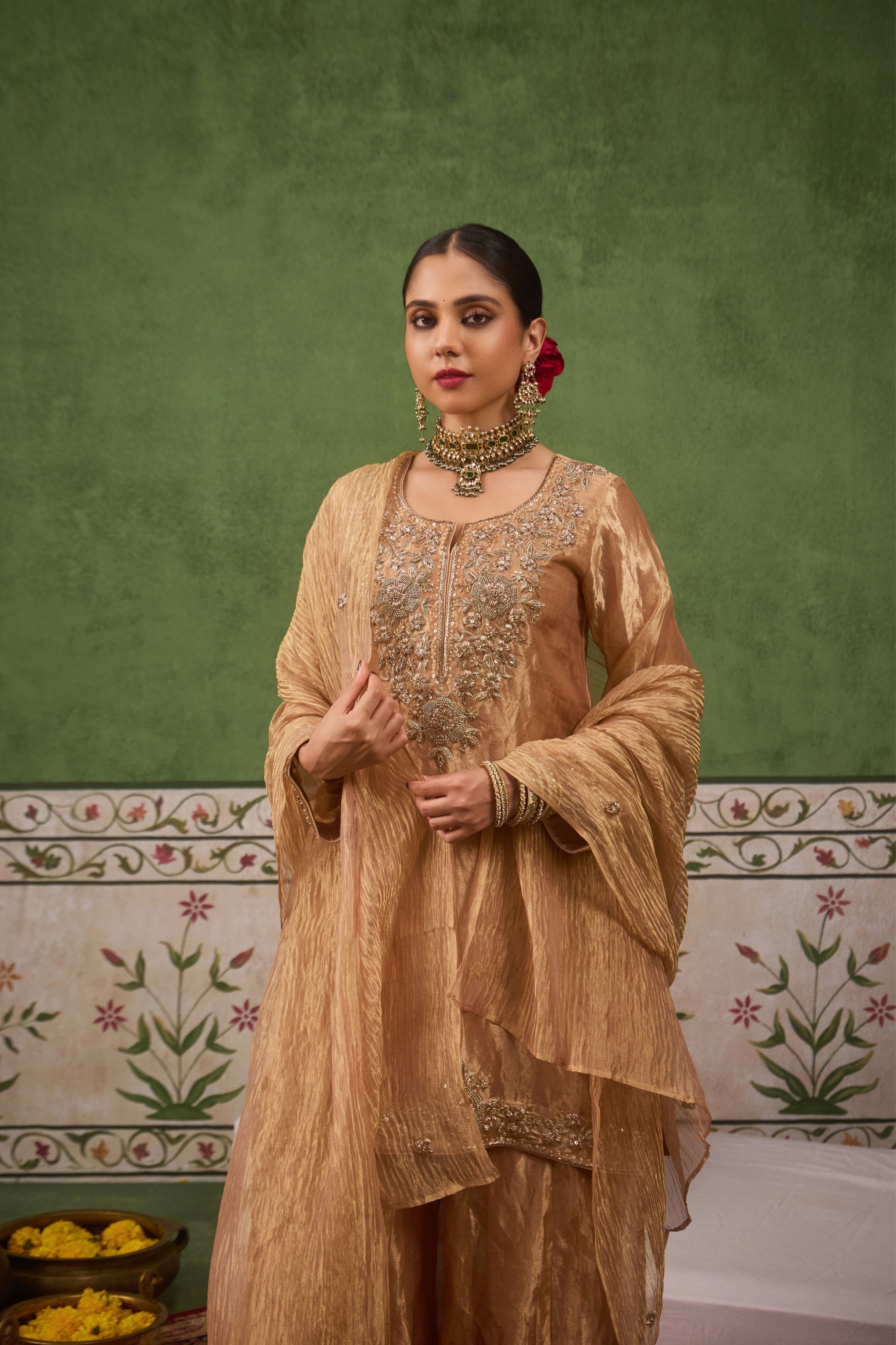 Inayat 2.0 Gold Tissue Sharara Set