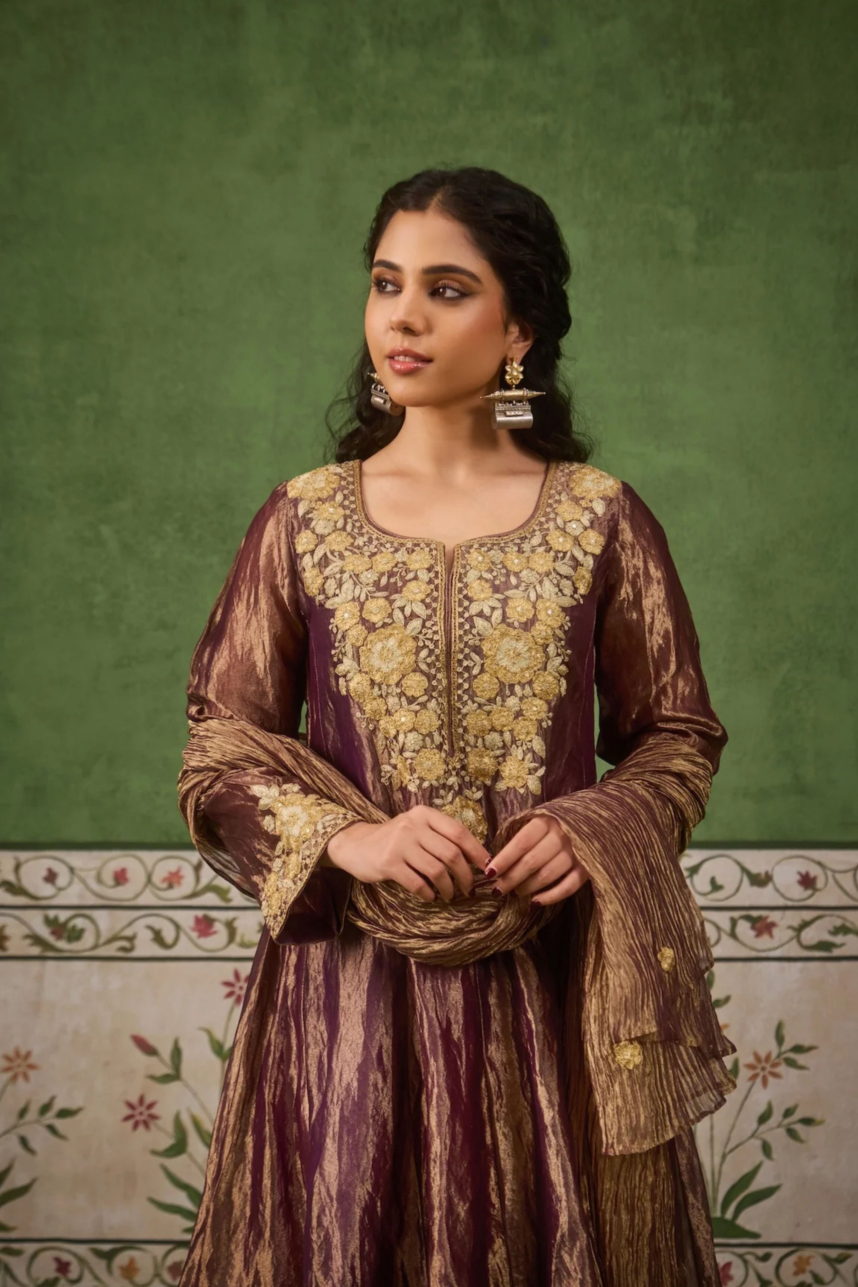Reet Purple Tissue Anarkali Kurta Set