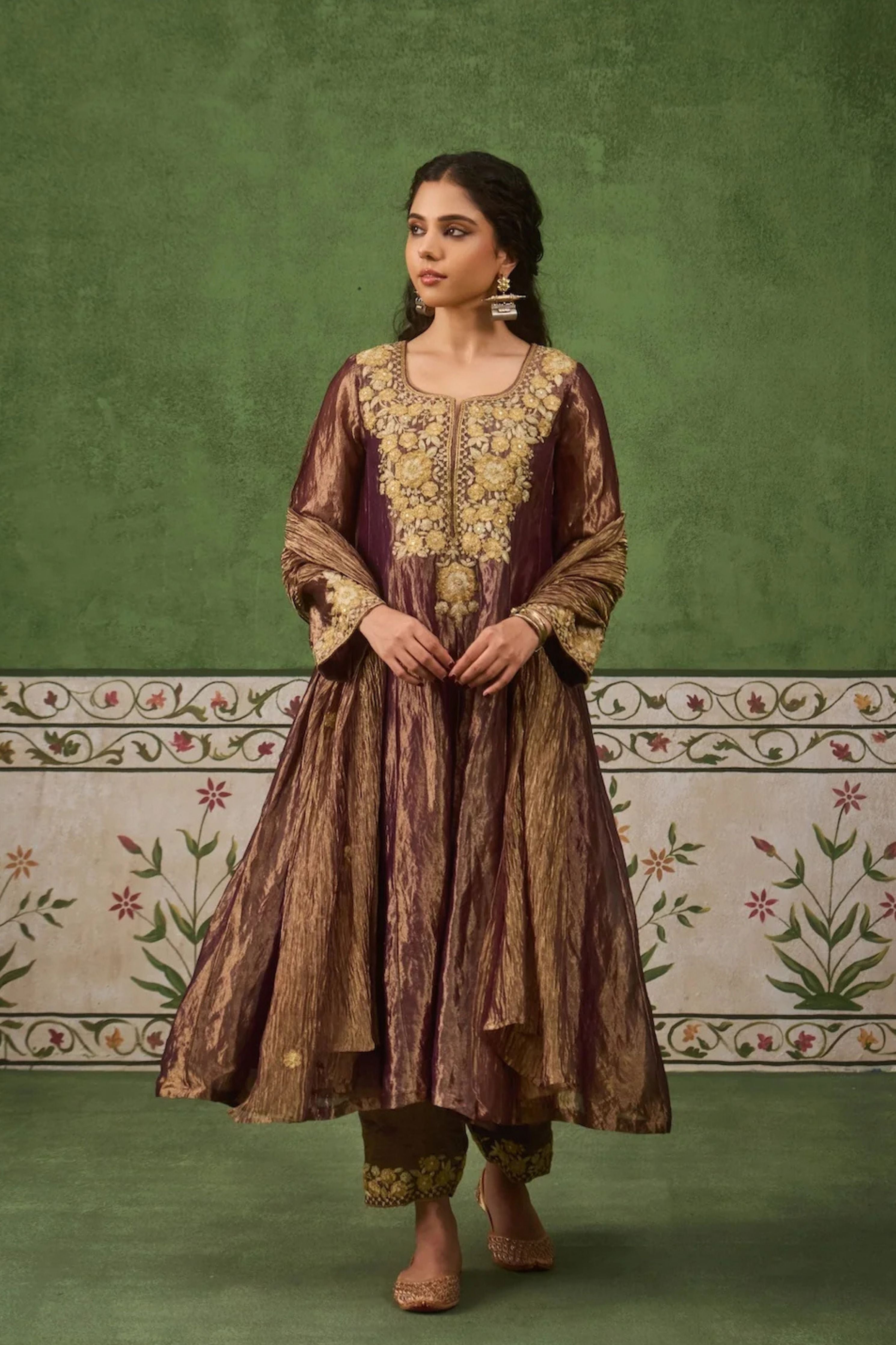 Reet Purple Tissue Anarkali Kurta Set