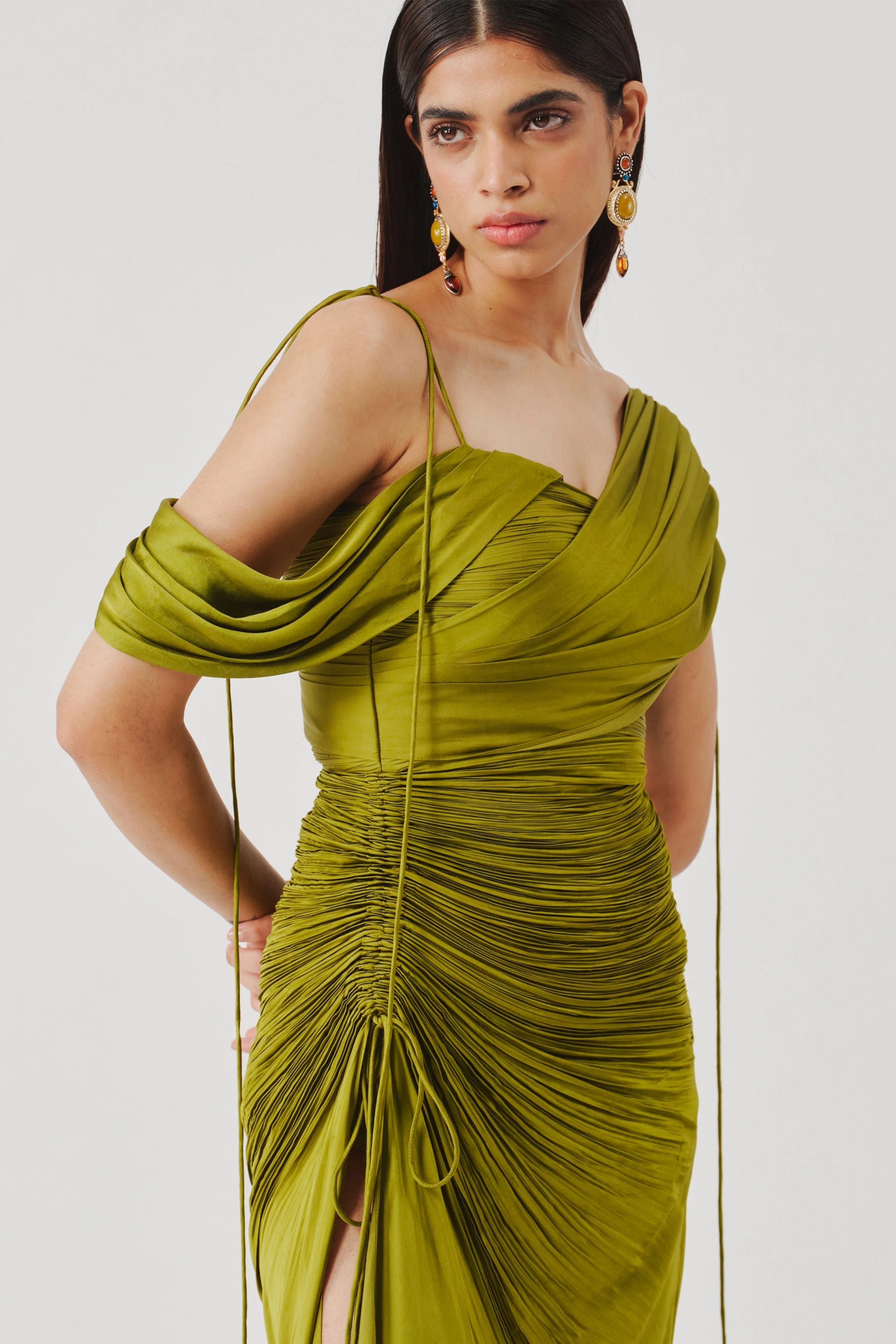 Olive Ruched Dress