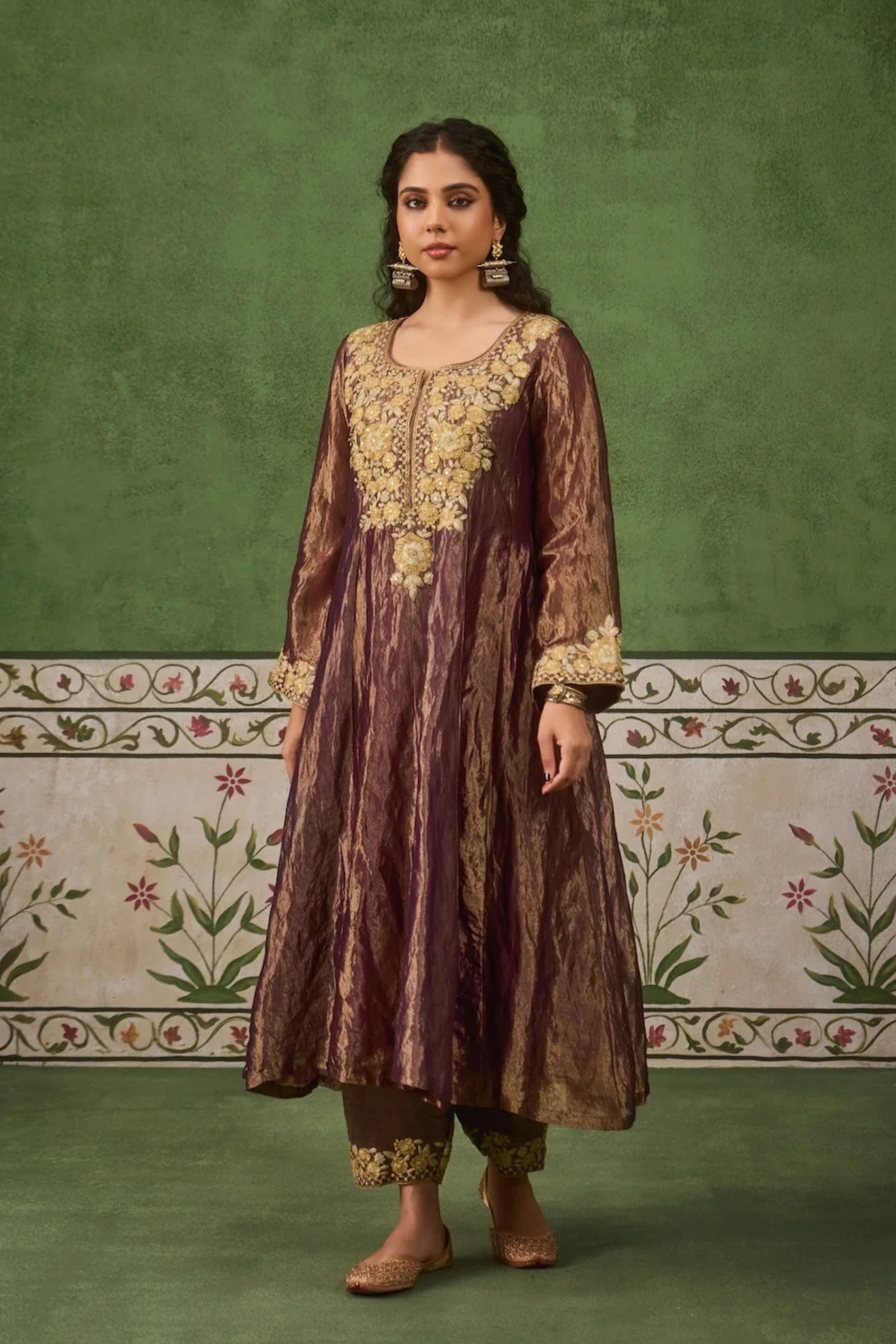 Reet Purple Tissue Anarkali Kurta Set