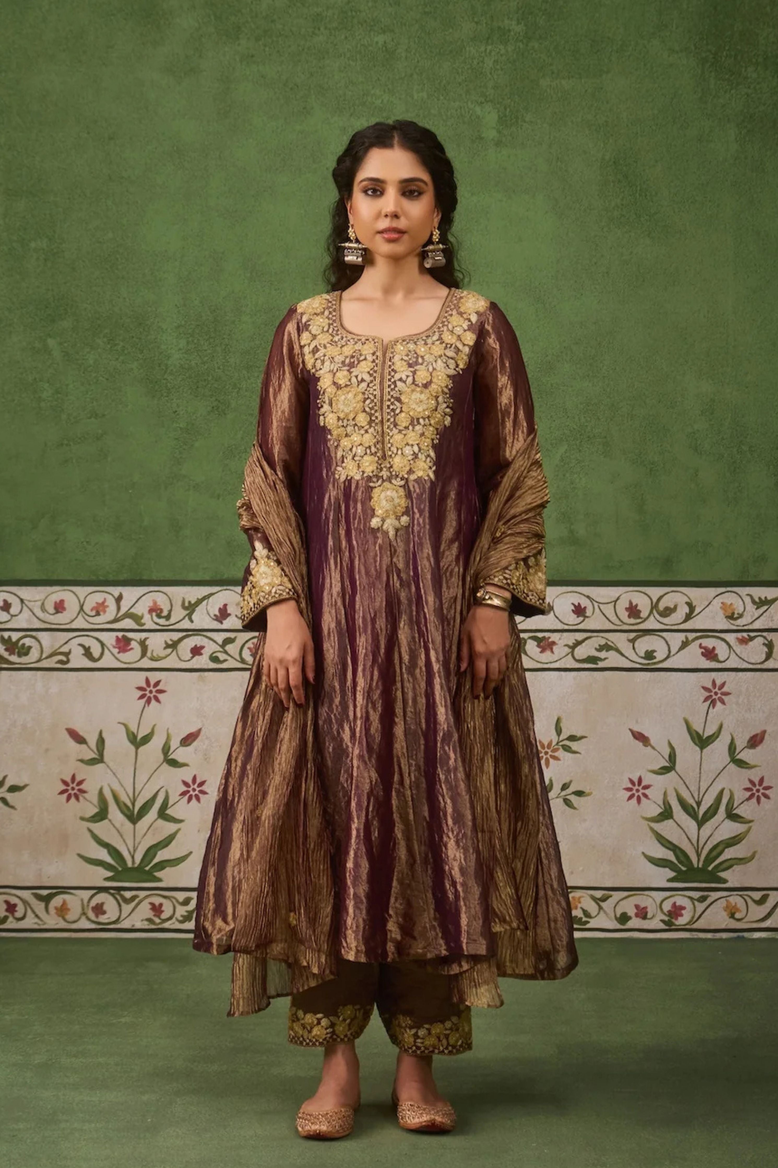 Reet Purple Tissue Anarkali Kurta Set