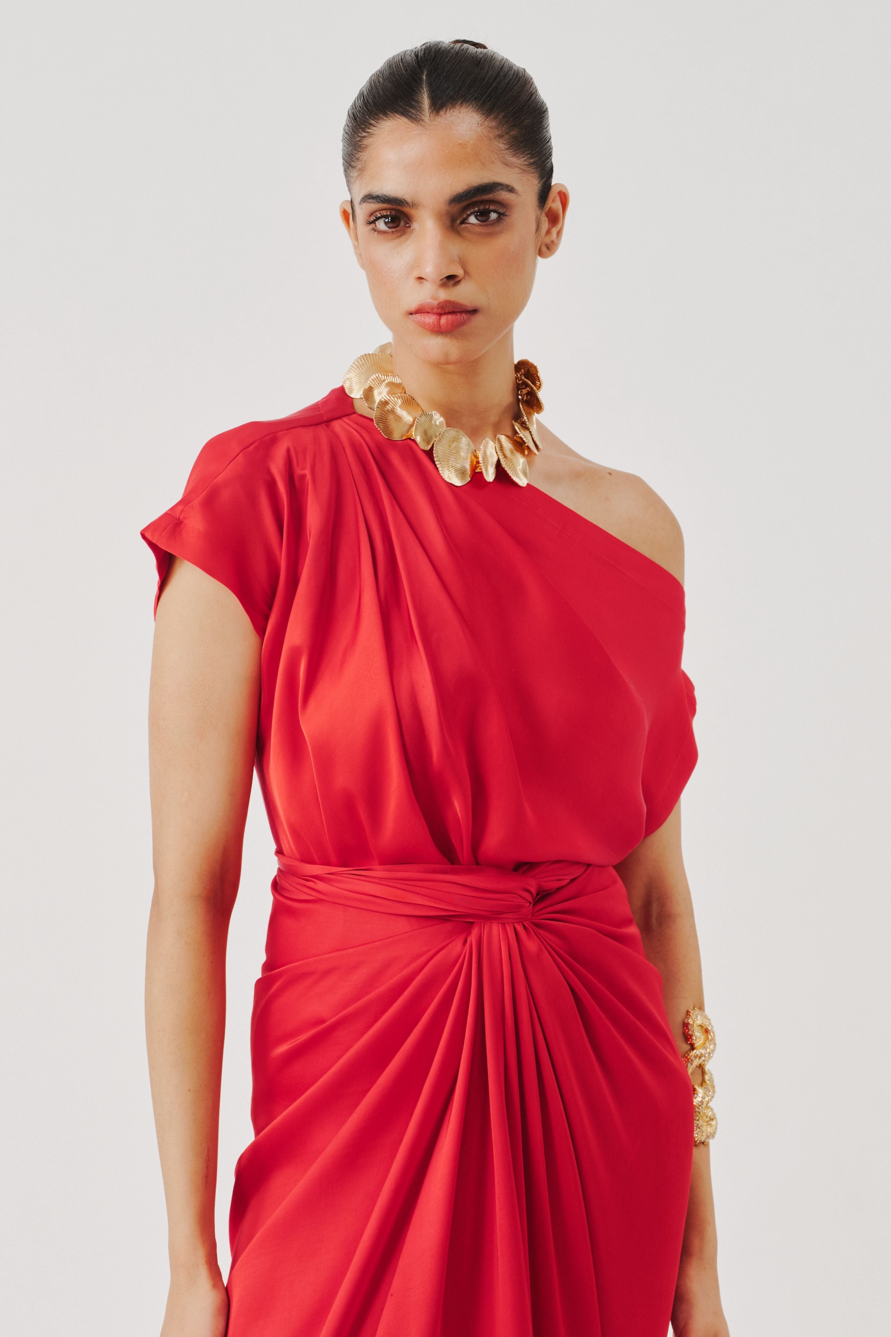 Honey Multiway Draped Skirt in Red