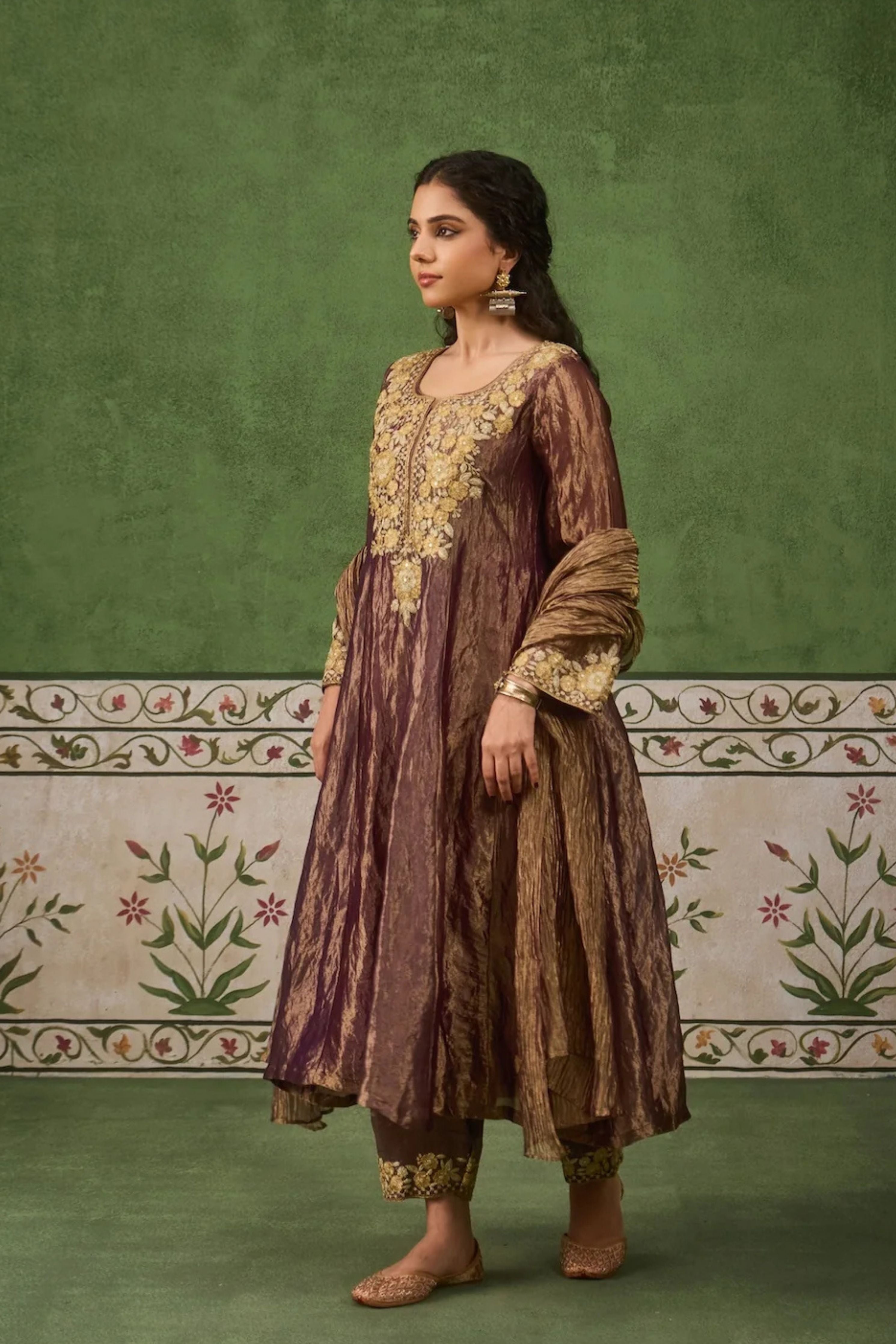 Reet Purple Tissue Anarkali Kurta Set