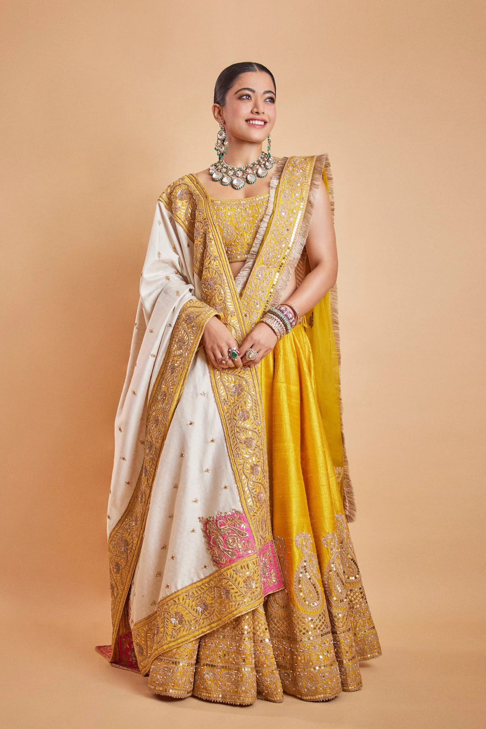 Rashmika Mandanna In Amna Mustard Lehenga Set