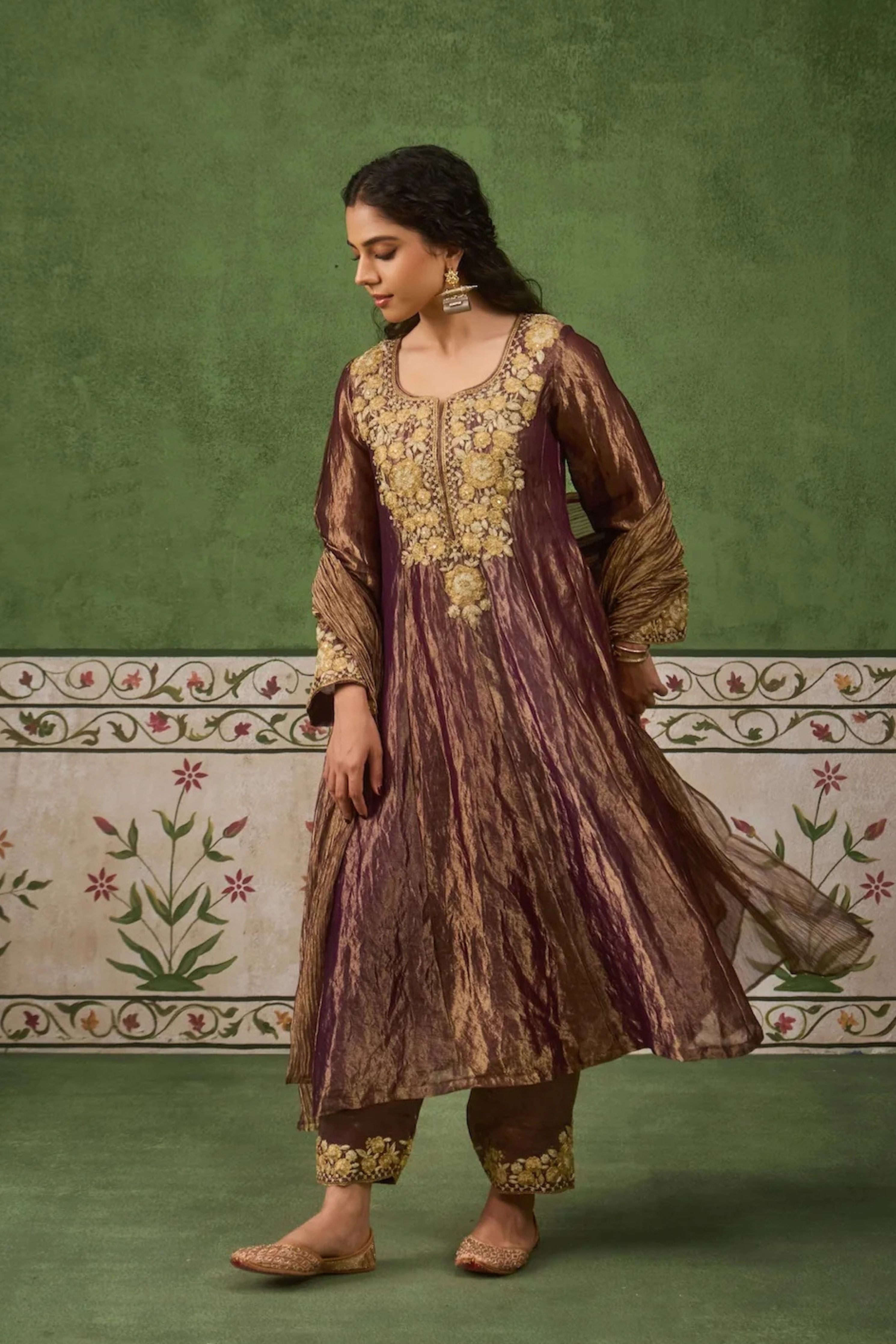 Reet Purple Tissue Anarkali Kurta Set