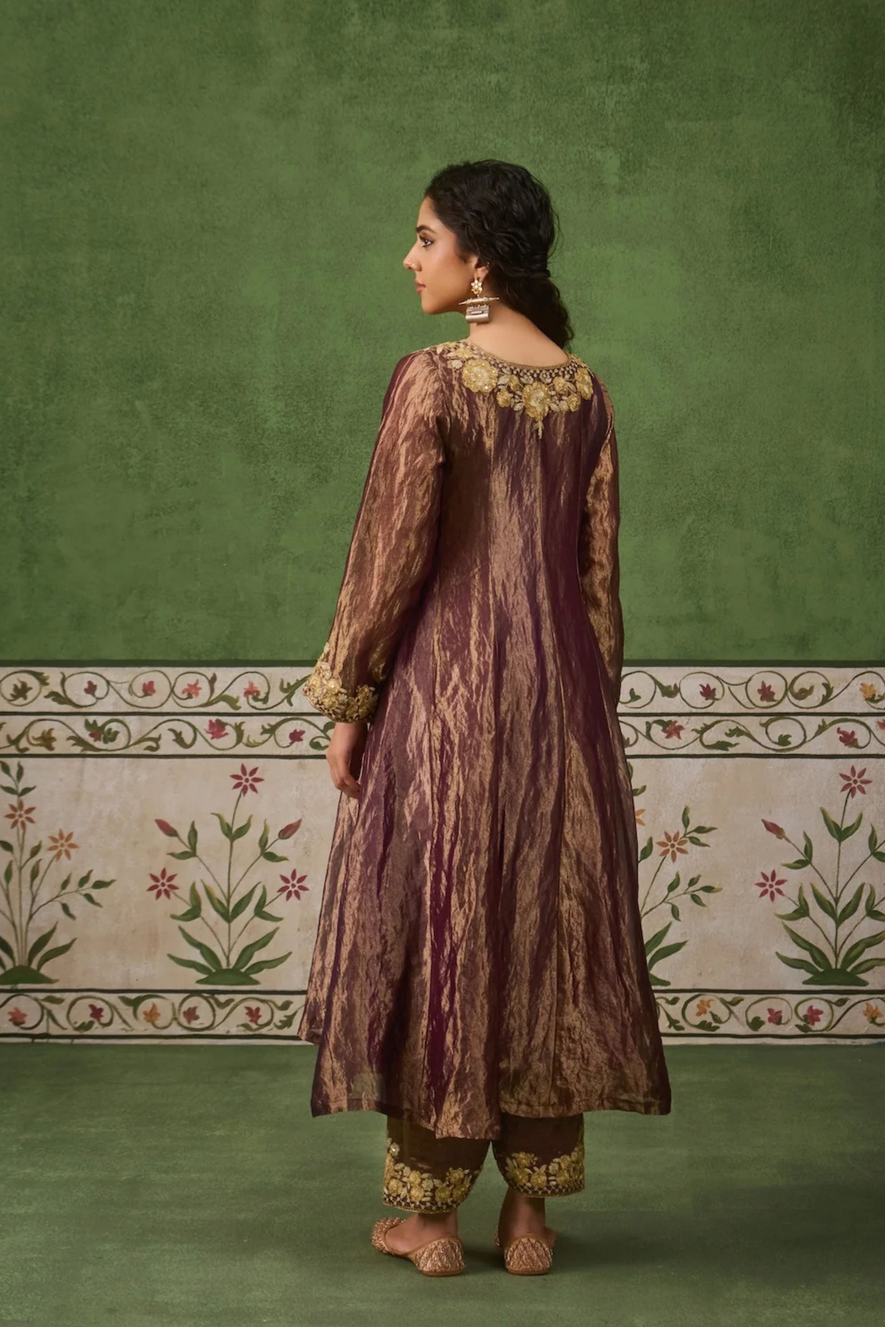 Reet Purple Tissue Anarkali Kurta Set