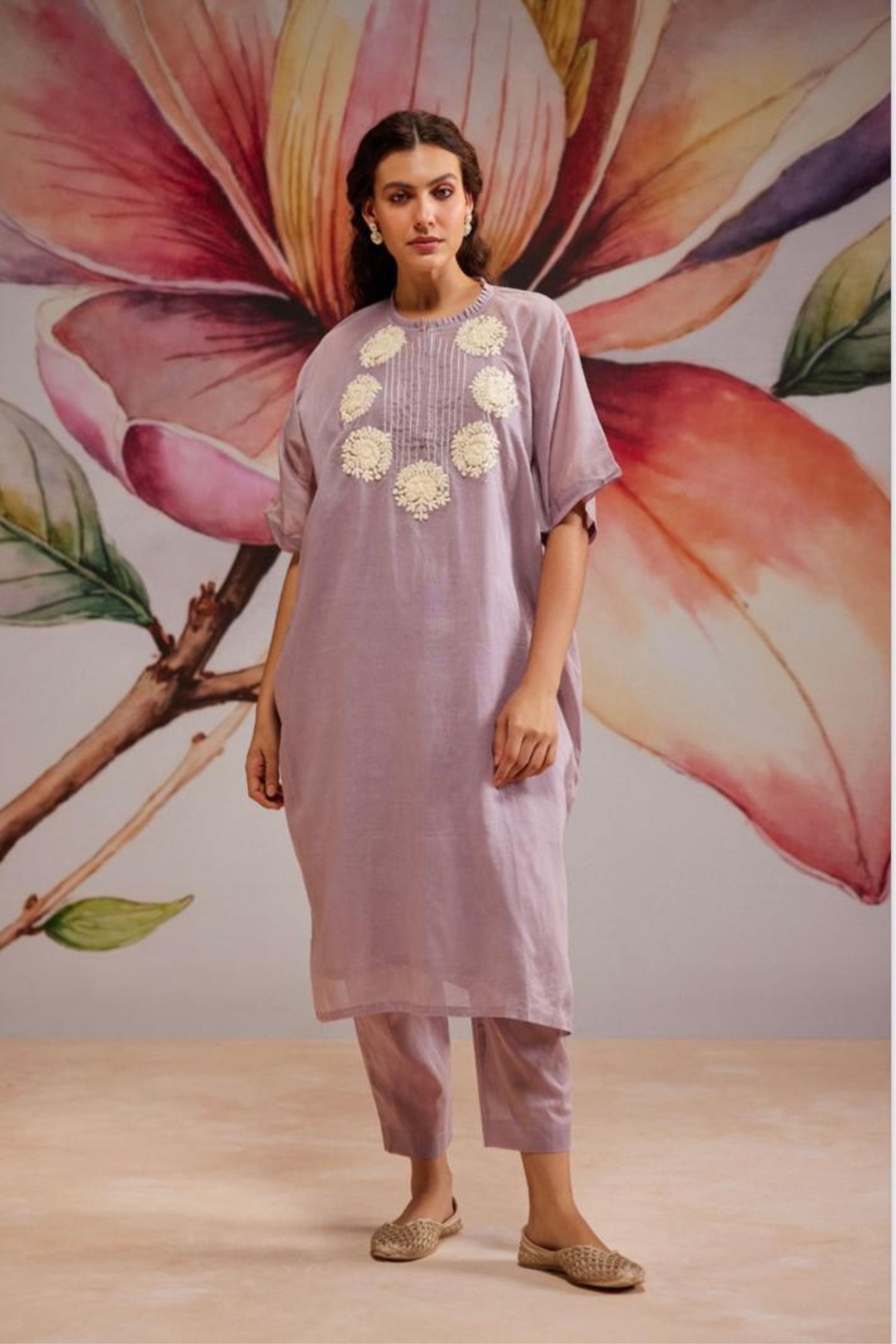 Lilac Mul Kurta Set