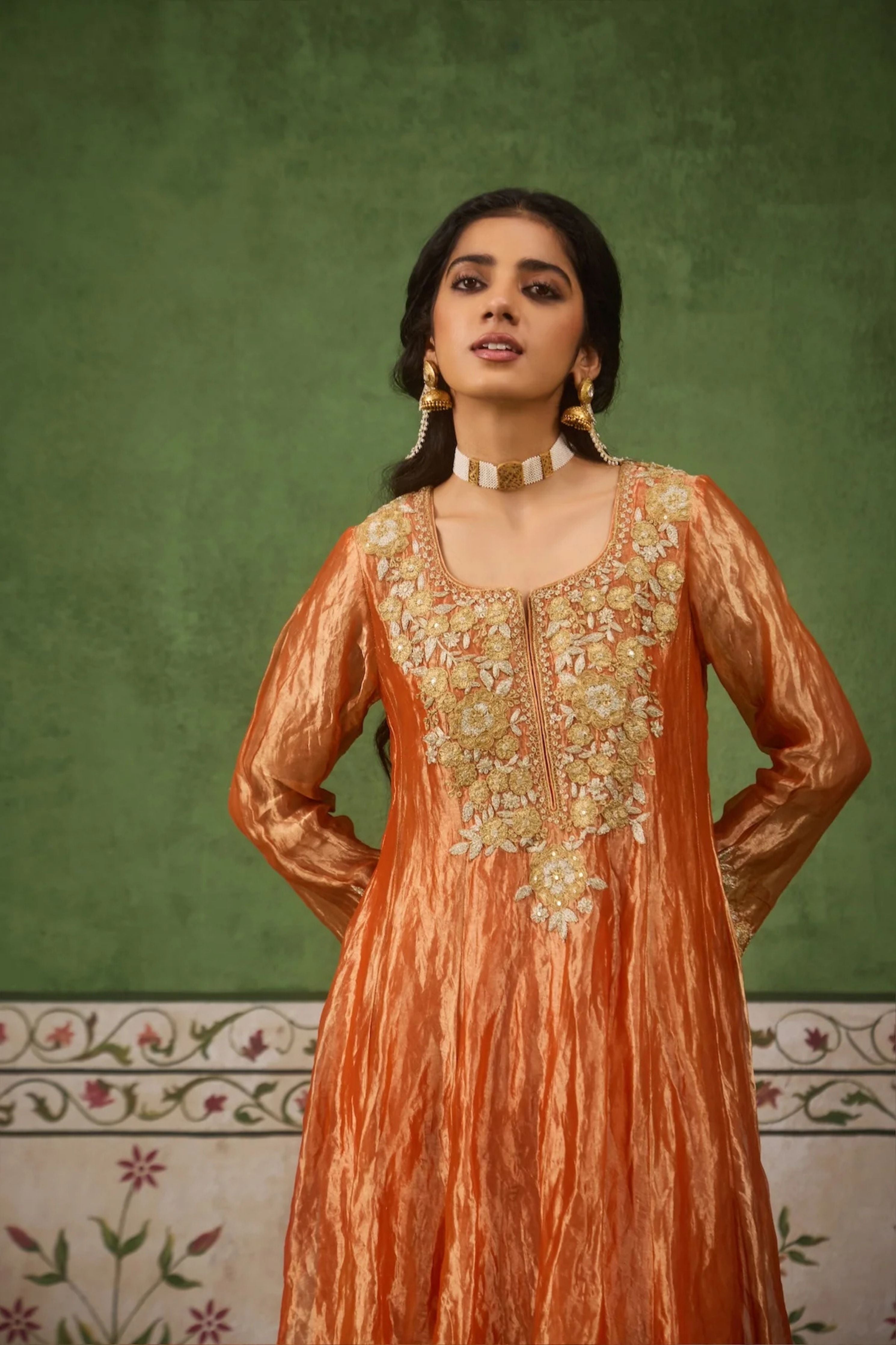 Reet Rust Tissue Anarkali Kurta Set