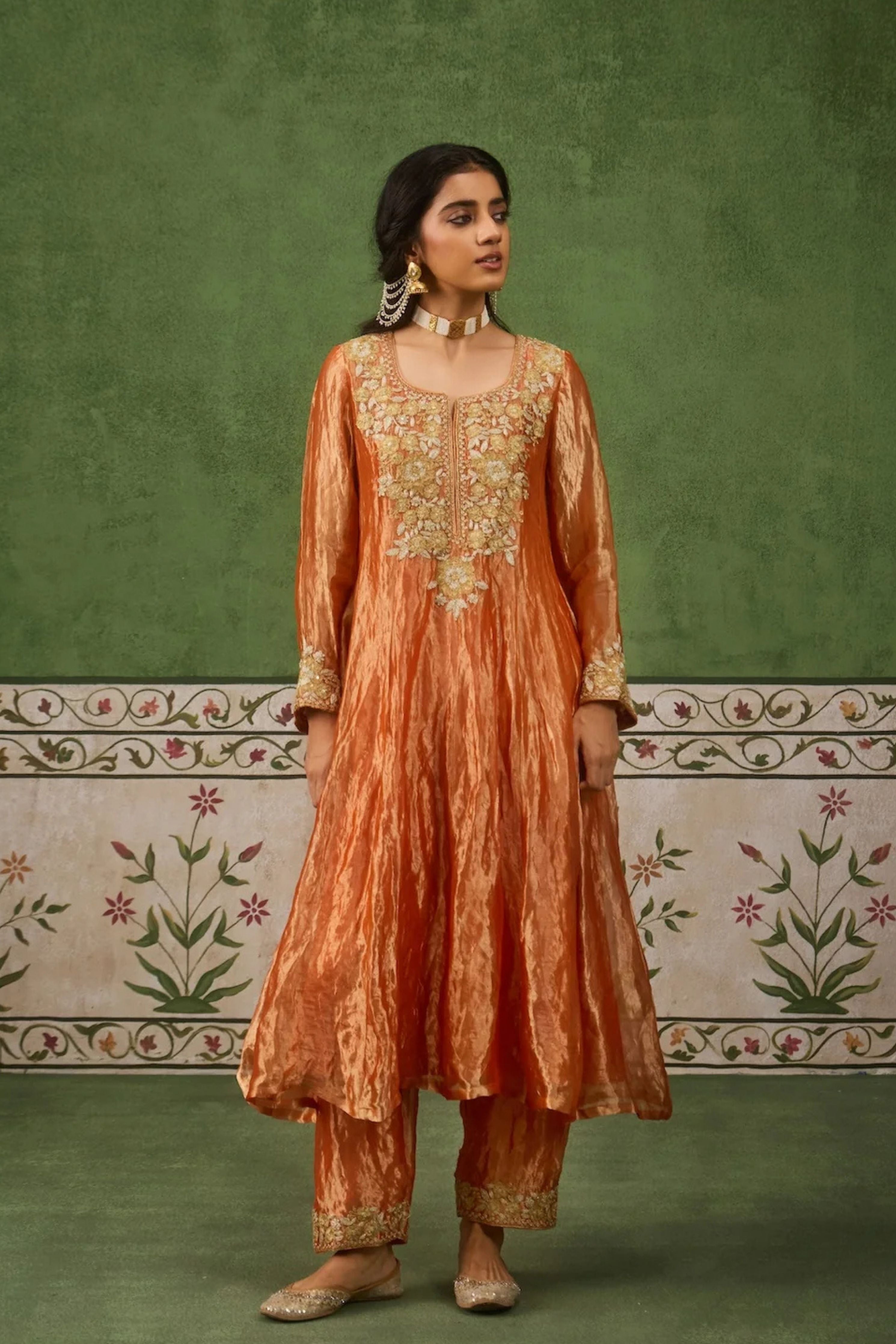 Reet Rust Tissue Anarkali Kurta Set