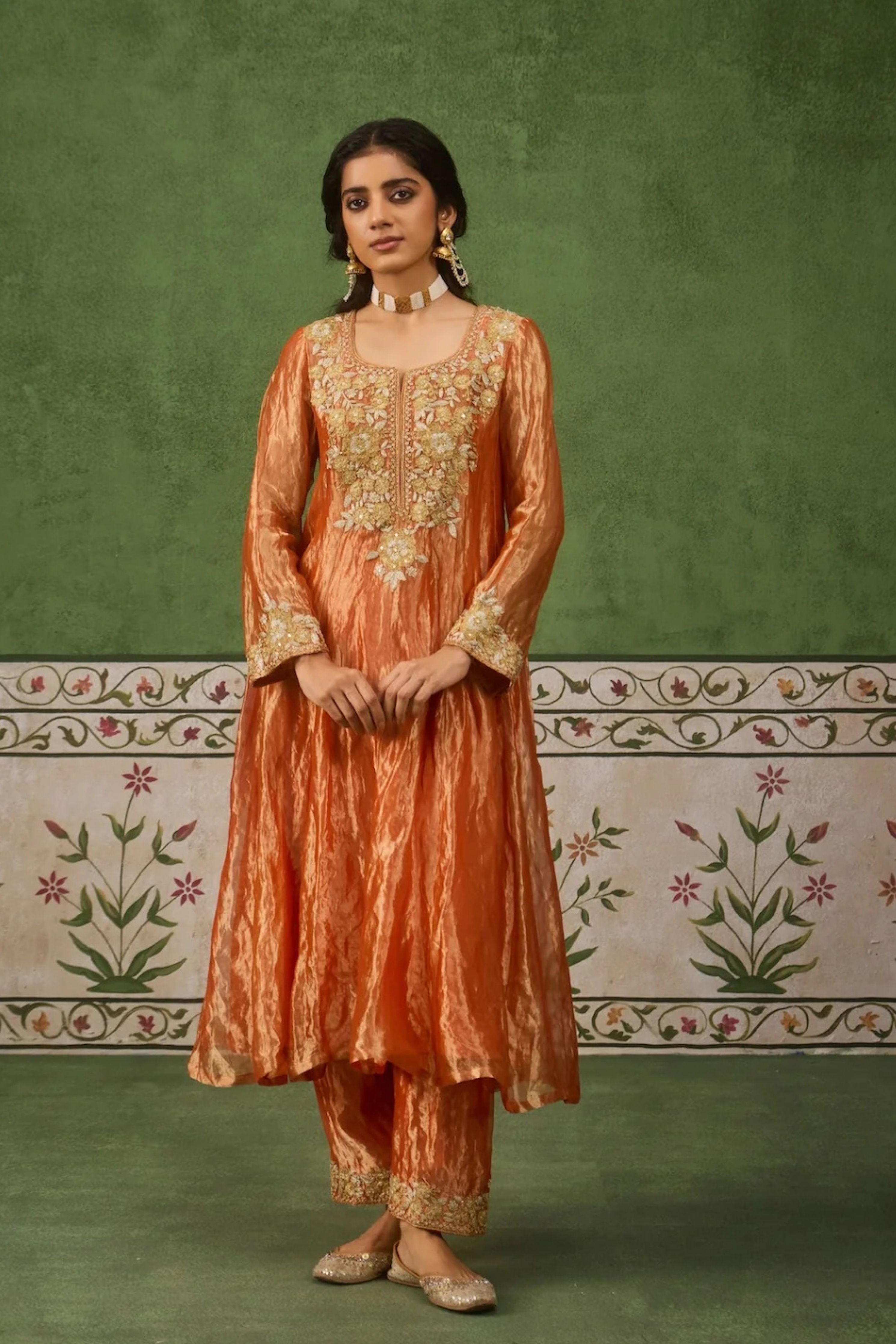 Reet Rust Tissue Anarkali Kurta Set