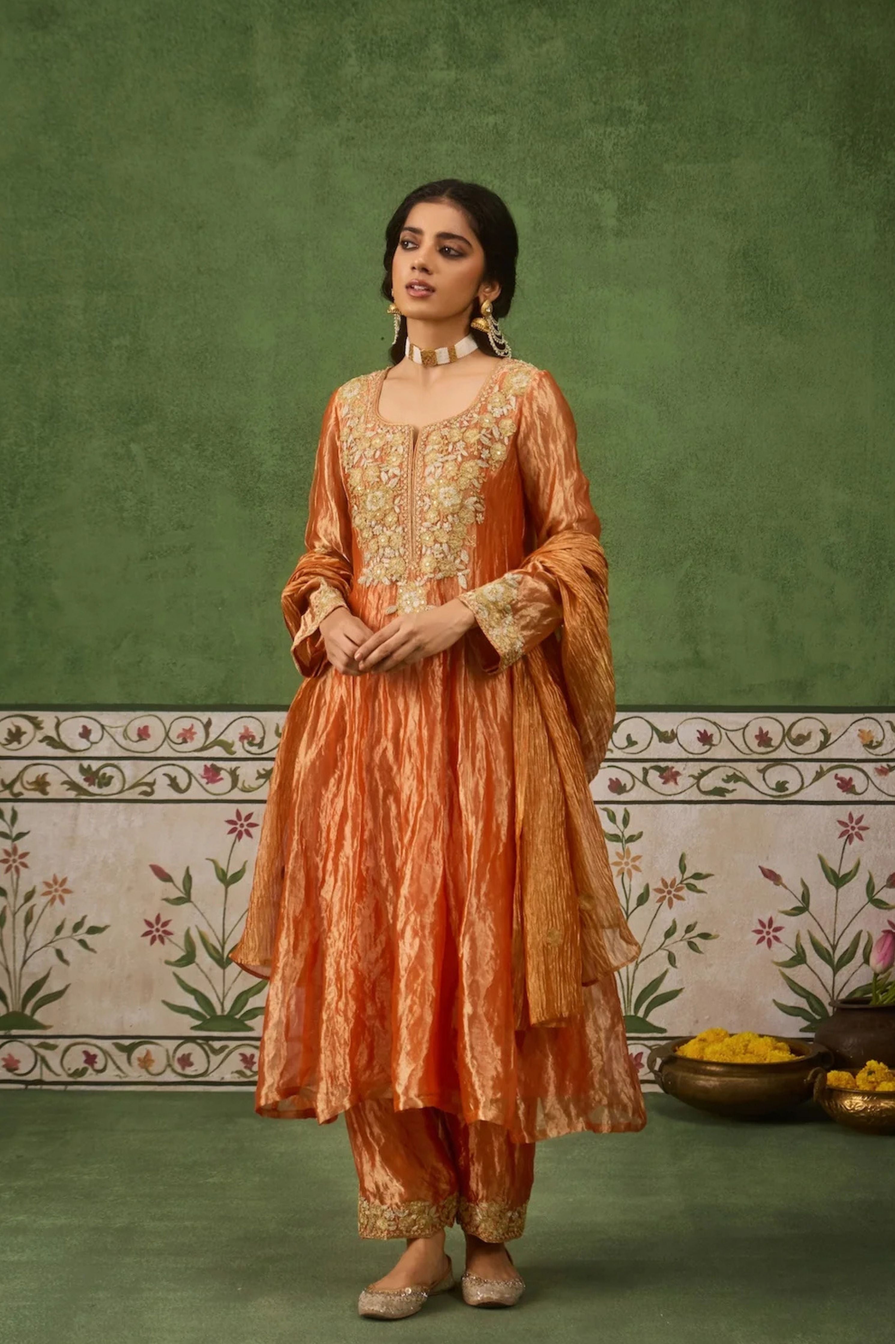 Reet Rust Tissue Anarkali Kurta Set