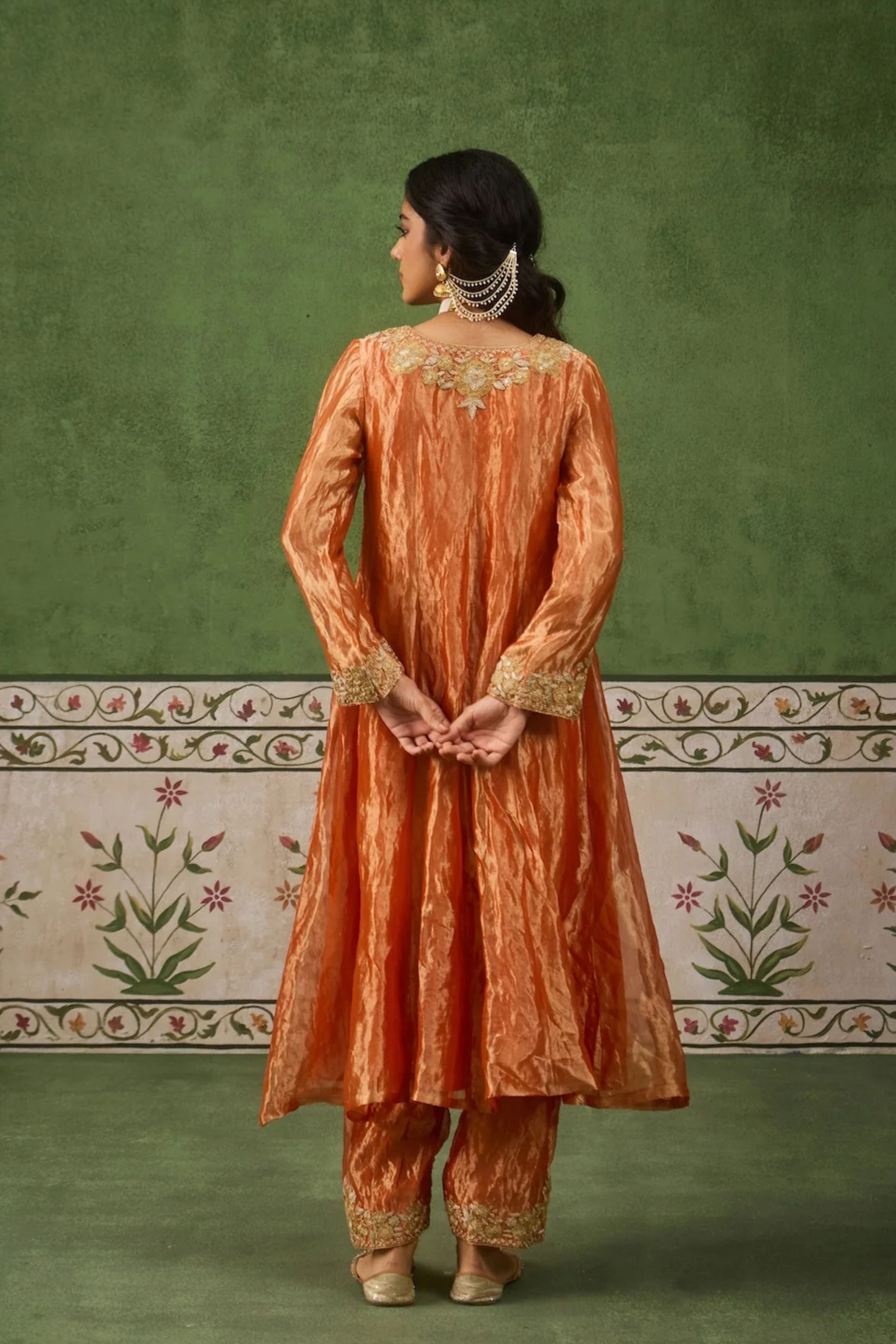 Reet Rust Tissue Anarkali Kurta Set