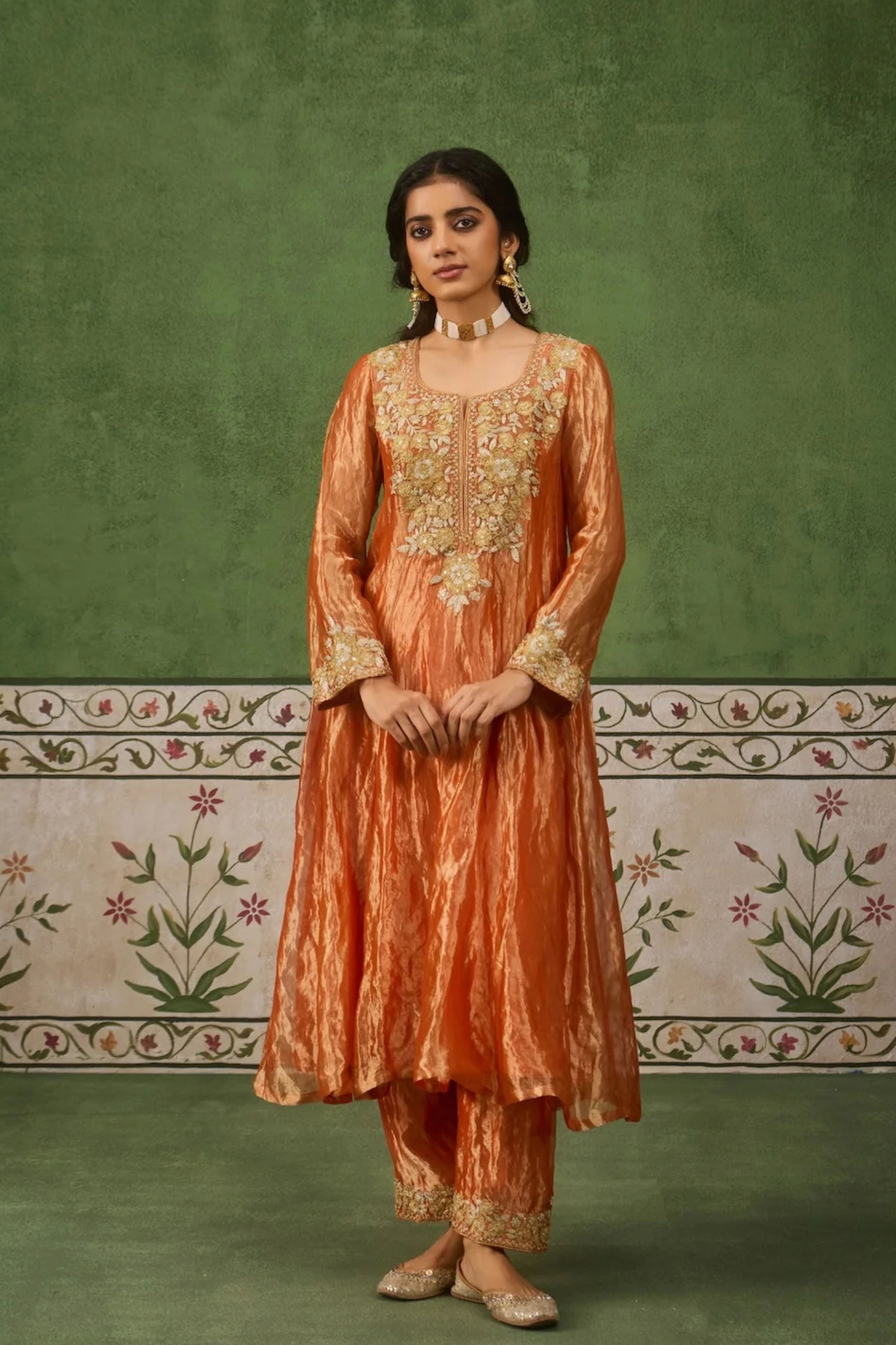 Reet Rust Tissue Anarkali Kurta Set