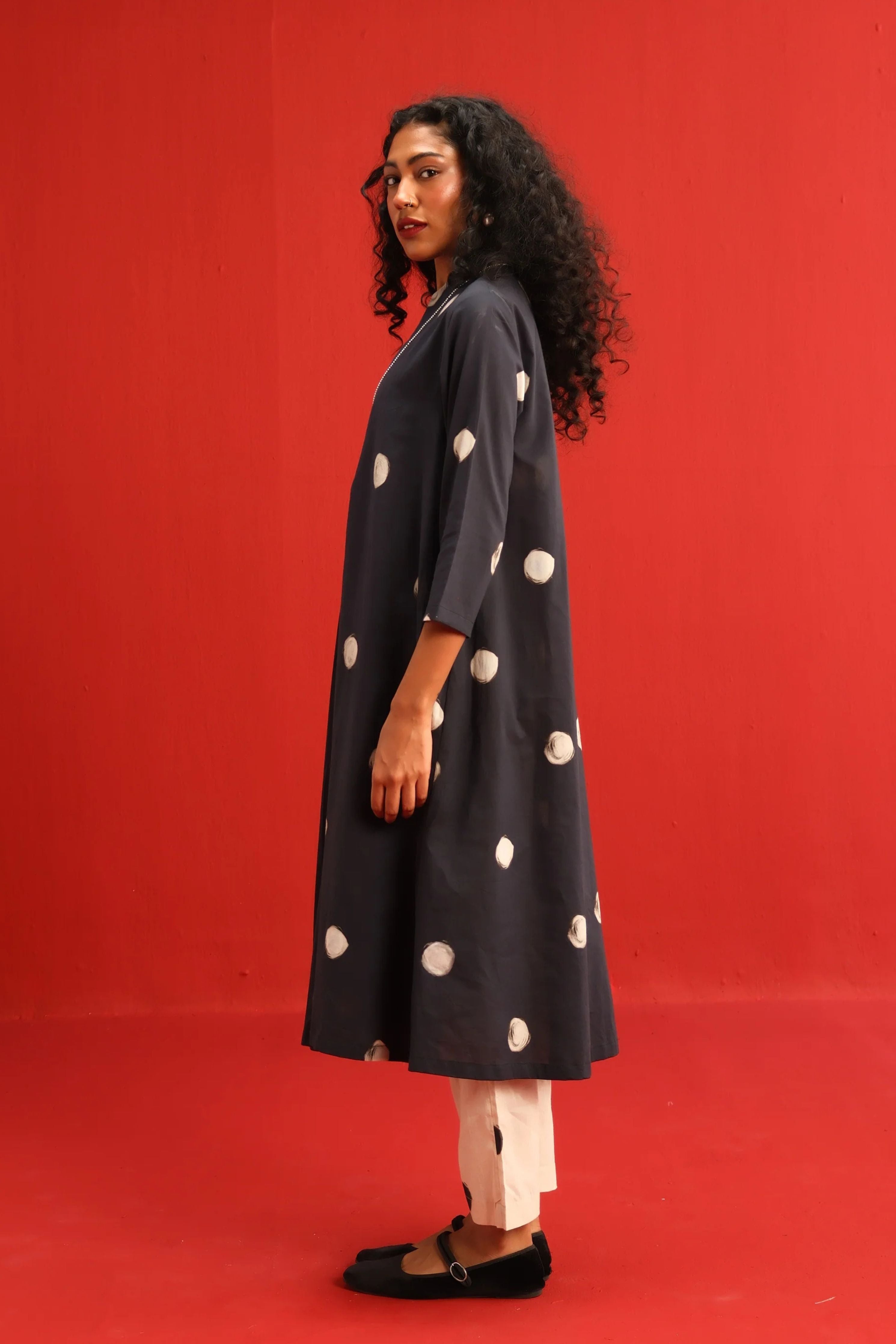 Polka A-line Kurta Set