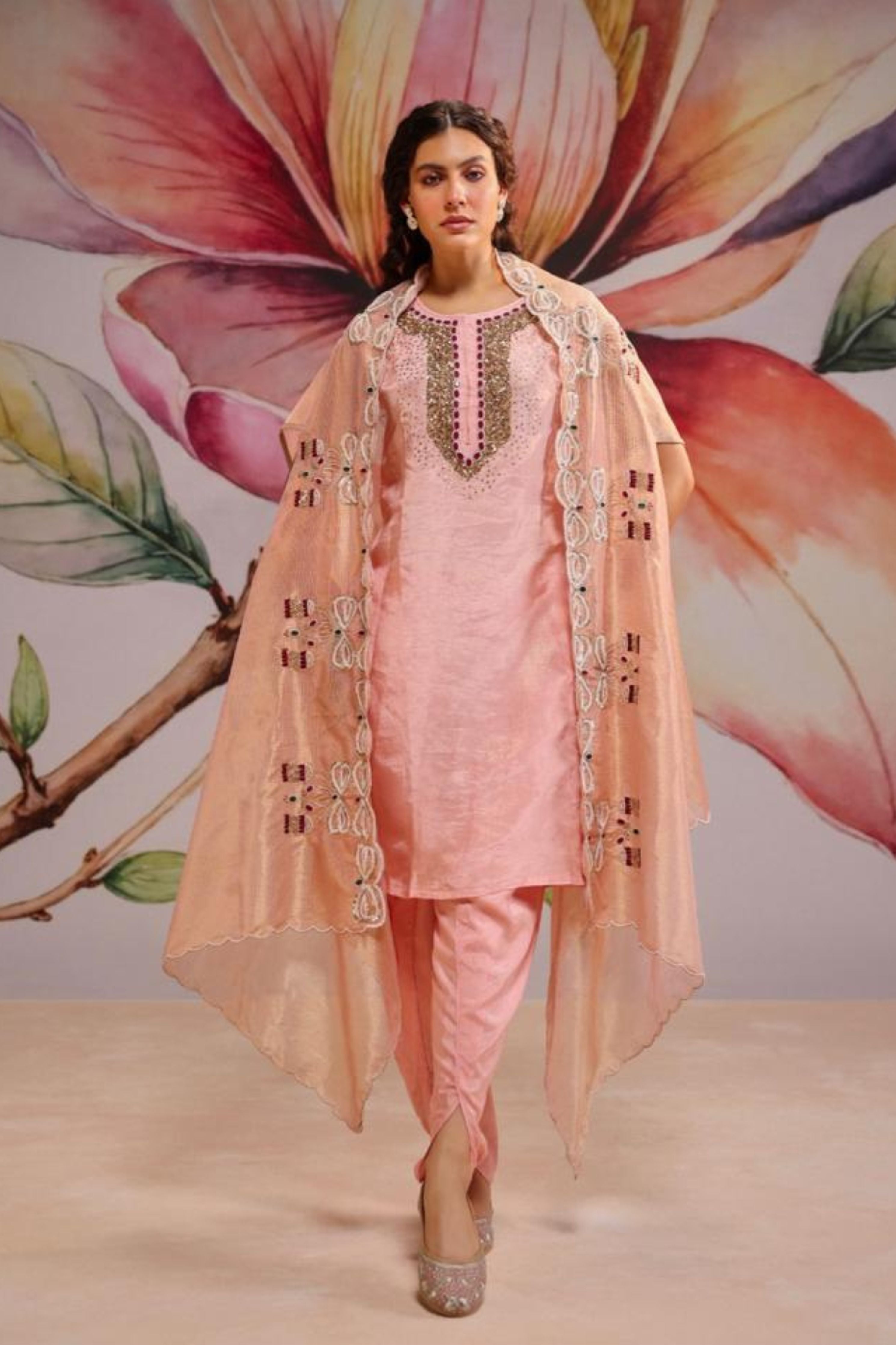 Peach Bow Kurta Set