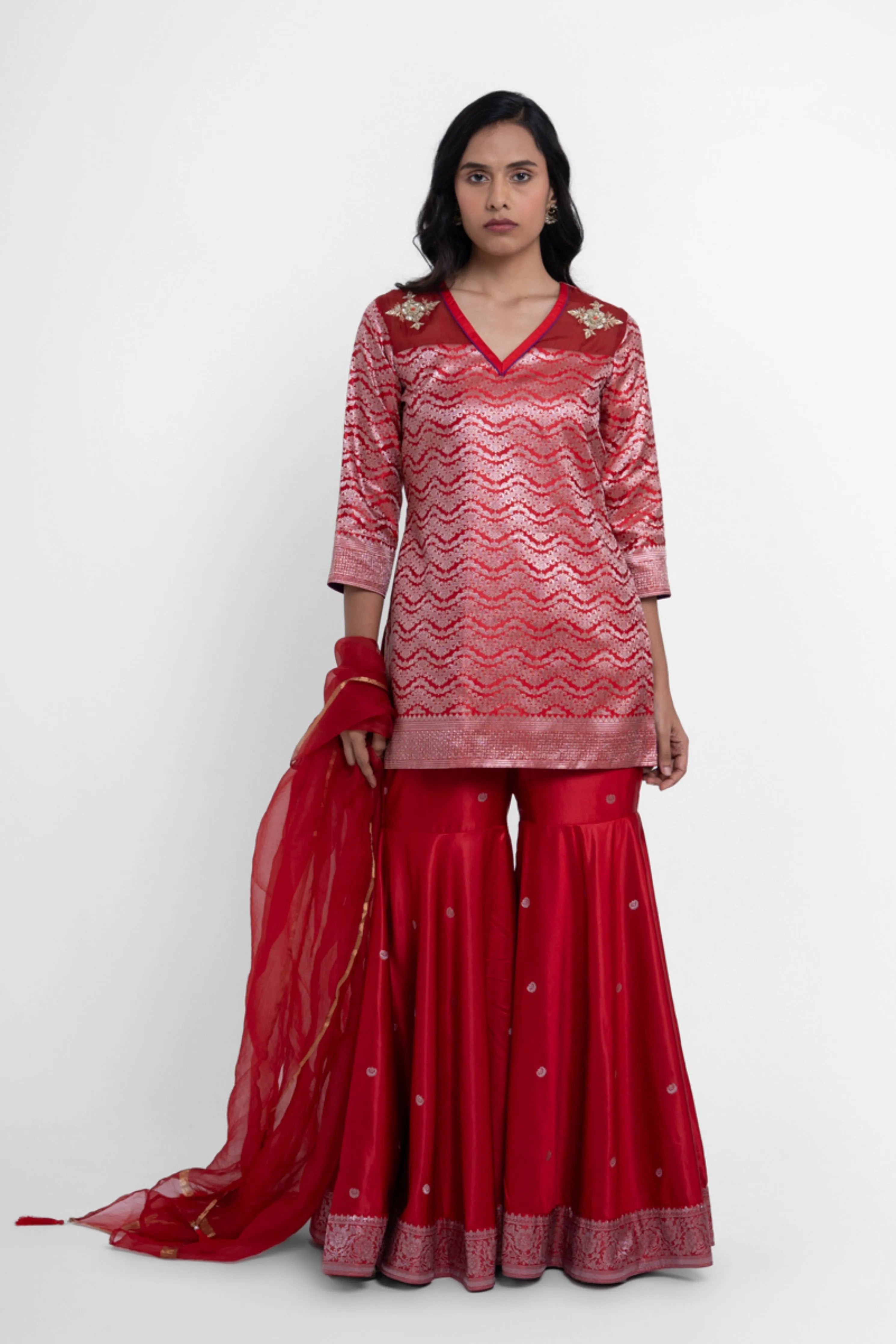 Ruby Gharara Set In Red