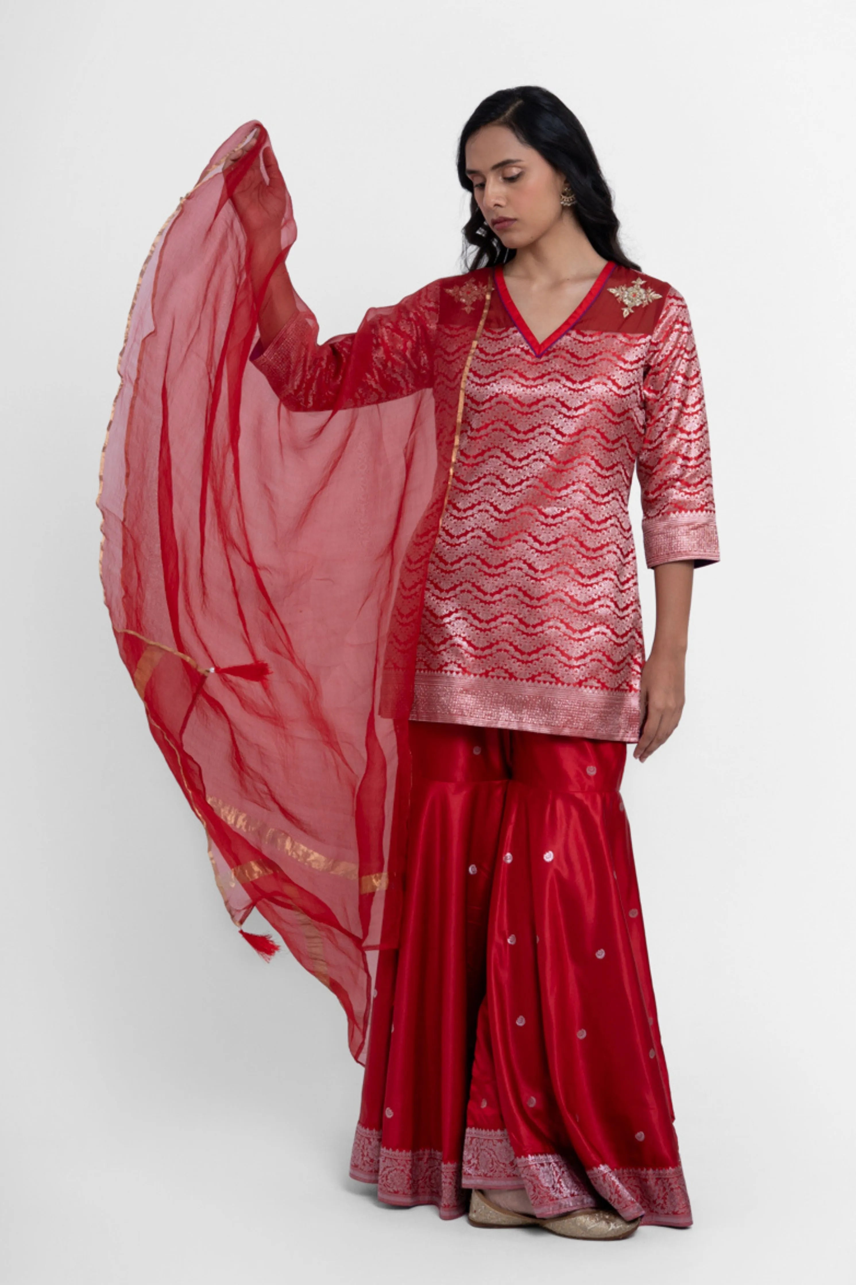 Ruby Gharara Set In Red