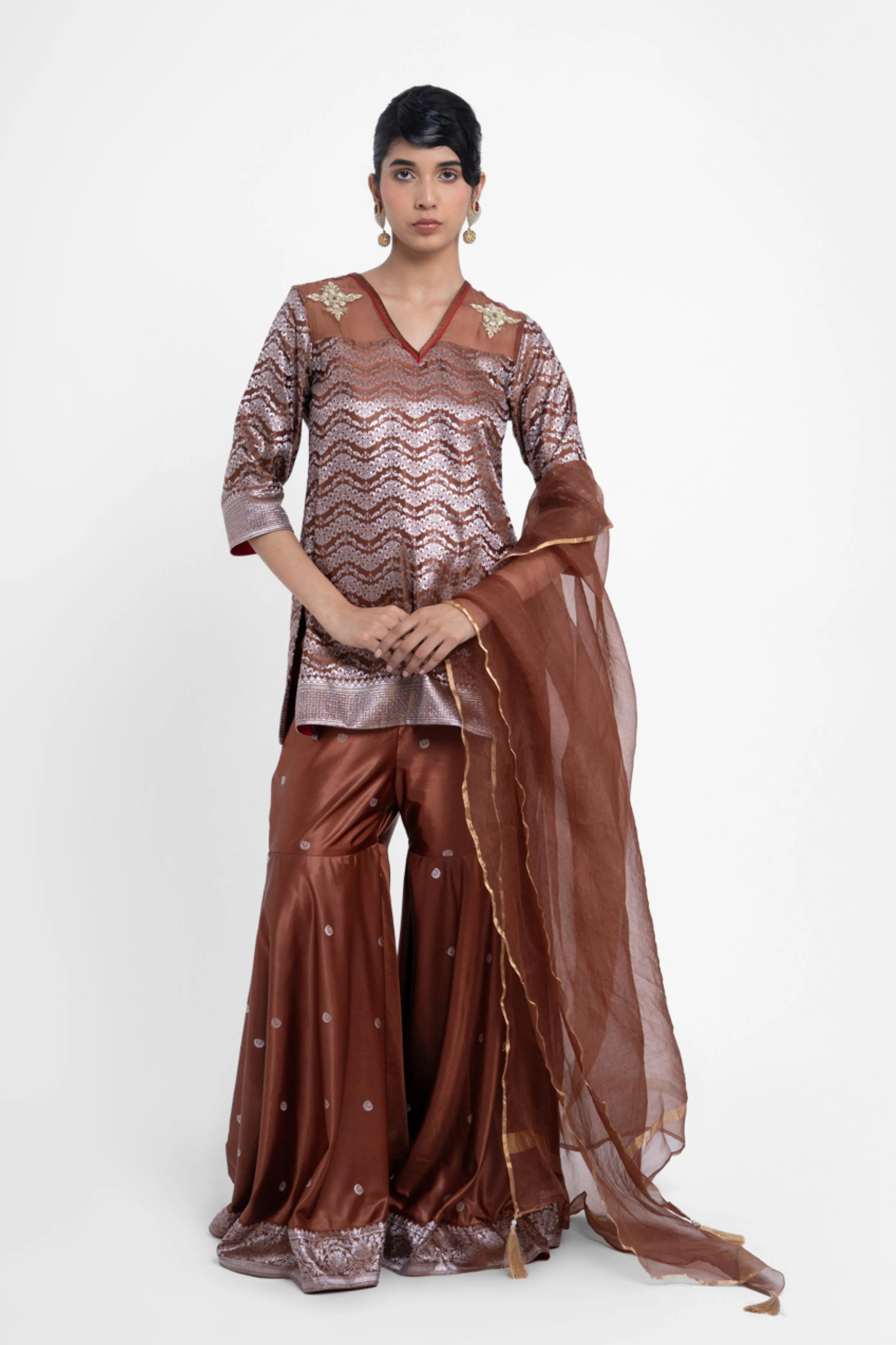 Ruby Gharara Set In Brown