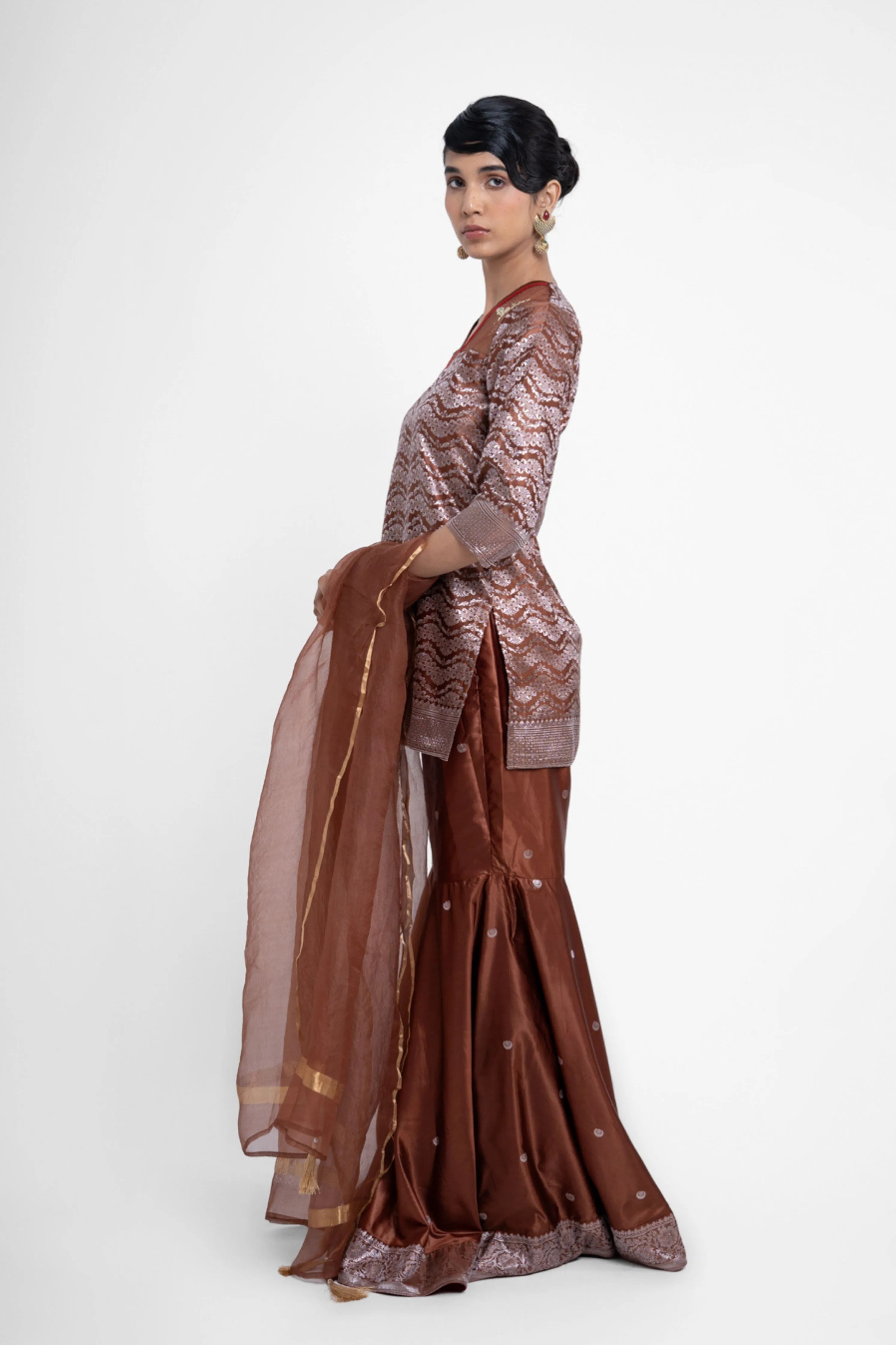 Ruby Gharara Set In Brown
