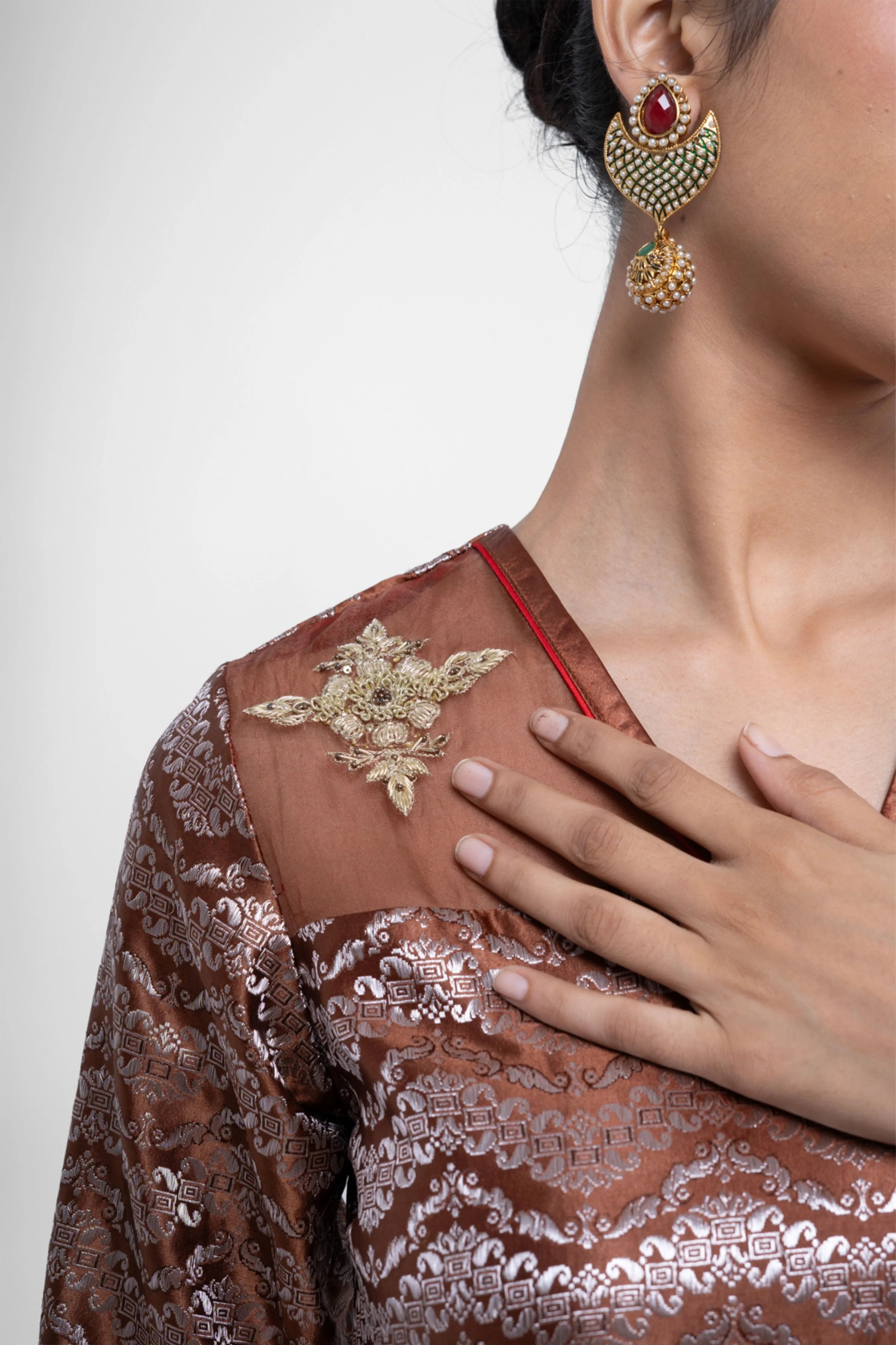 Ruby Gharara Set In Brown