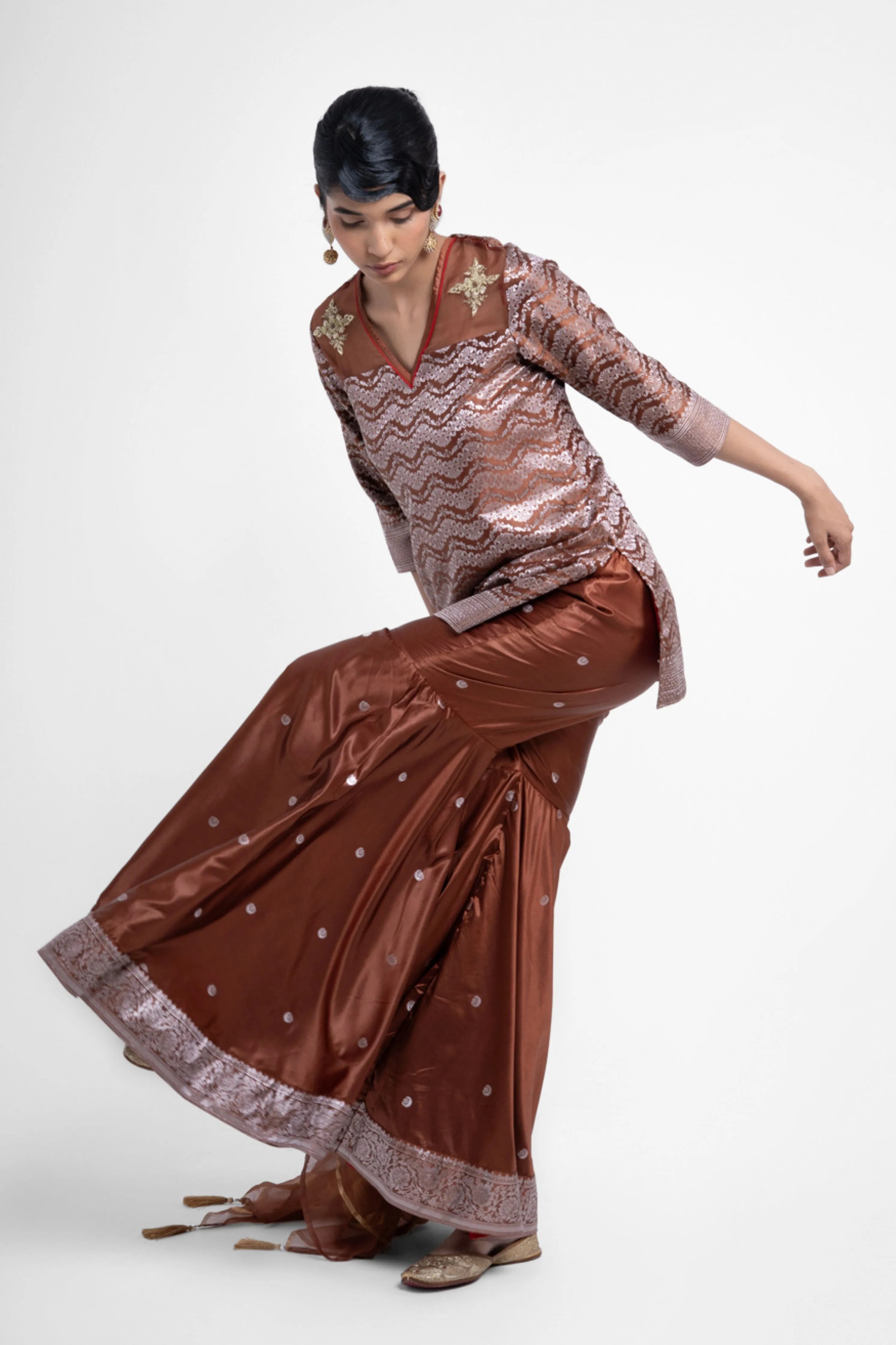 Ruby Gharara Set In Brown
