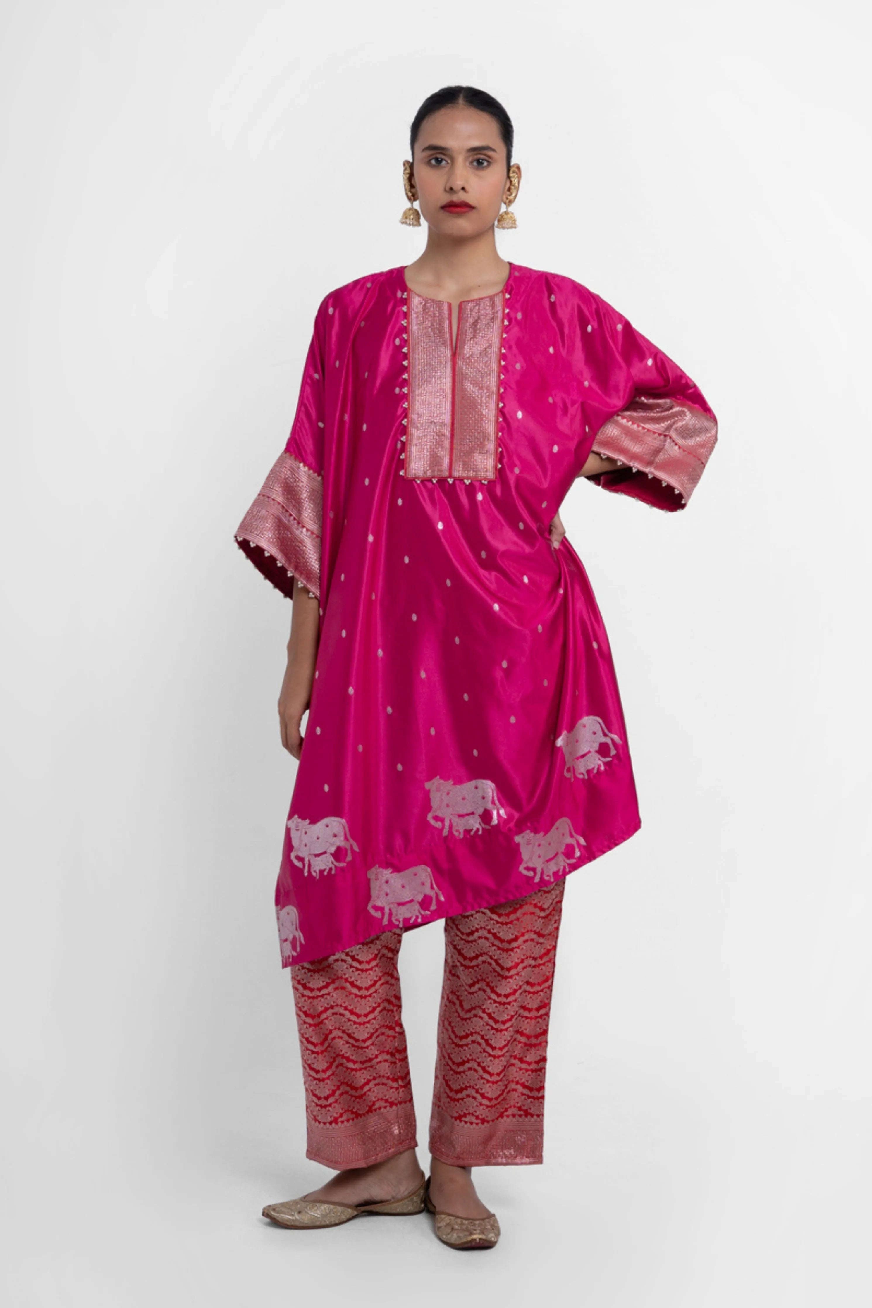 Nandini Kaftan Set In Pink Red