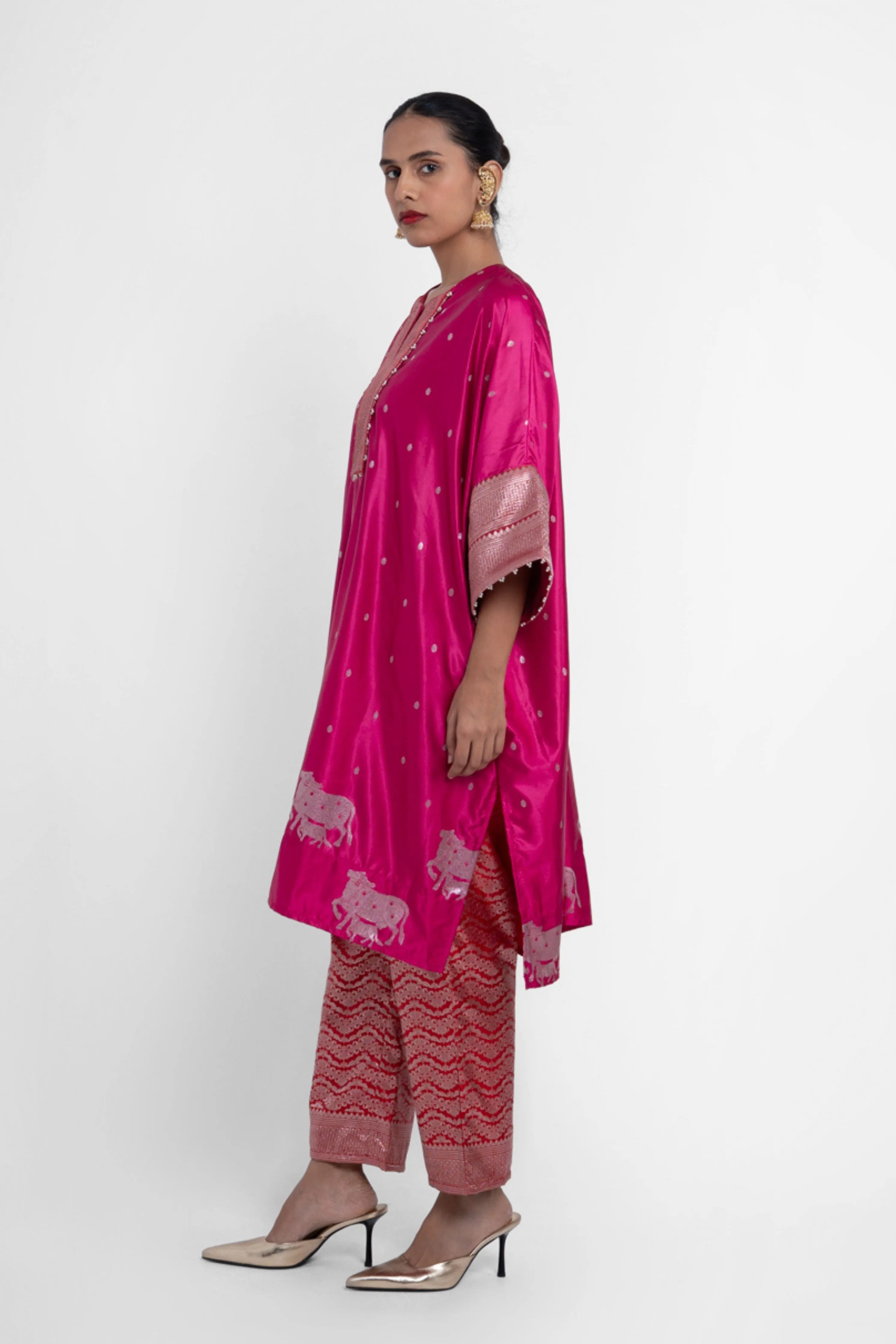Nandini Kaftan Set In Pink Red