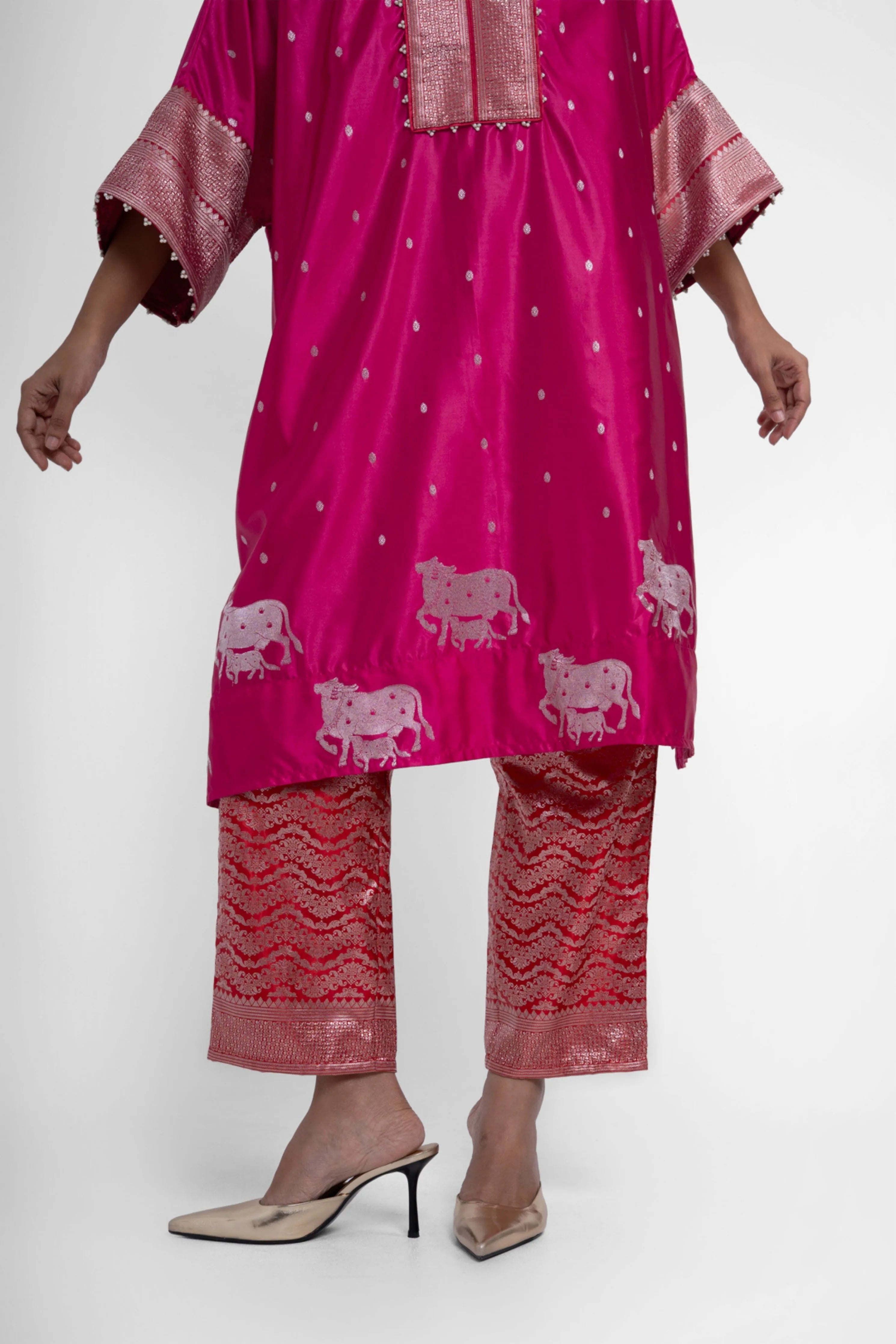 Nandini Kaftan Set In Pink Red