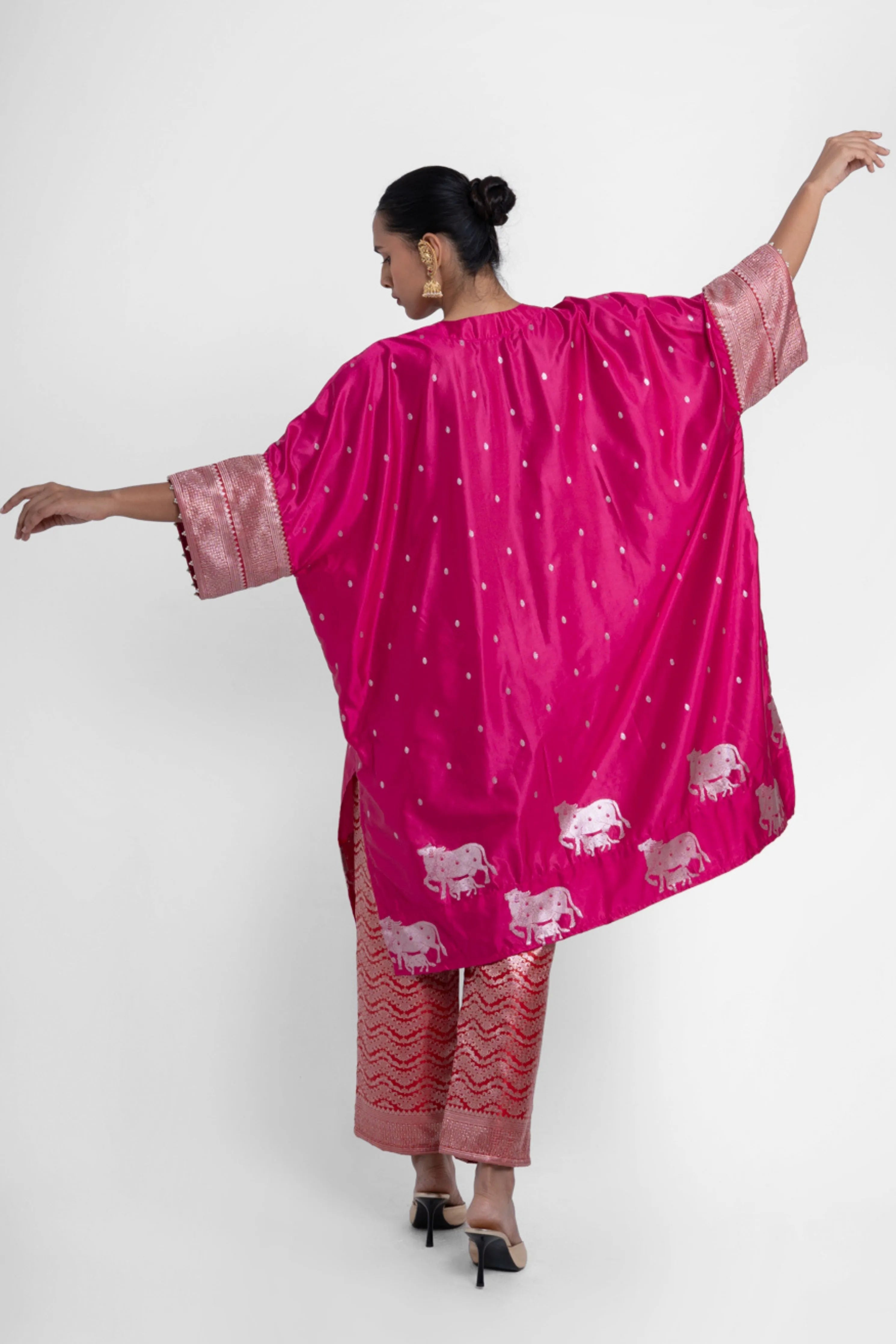 Nandini Kaftan Set In Pink Red