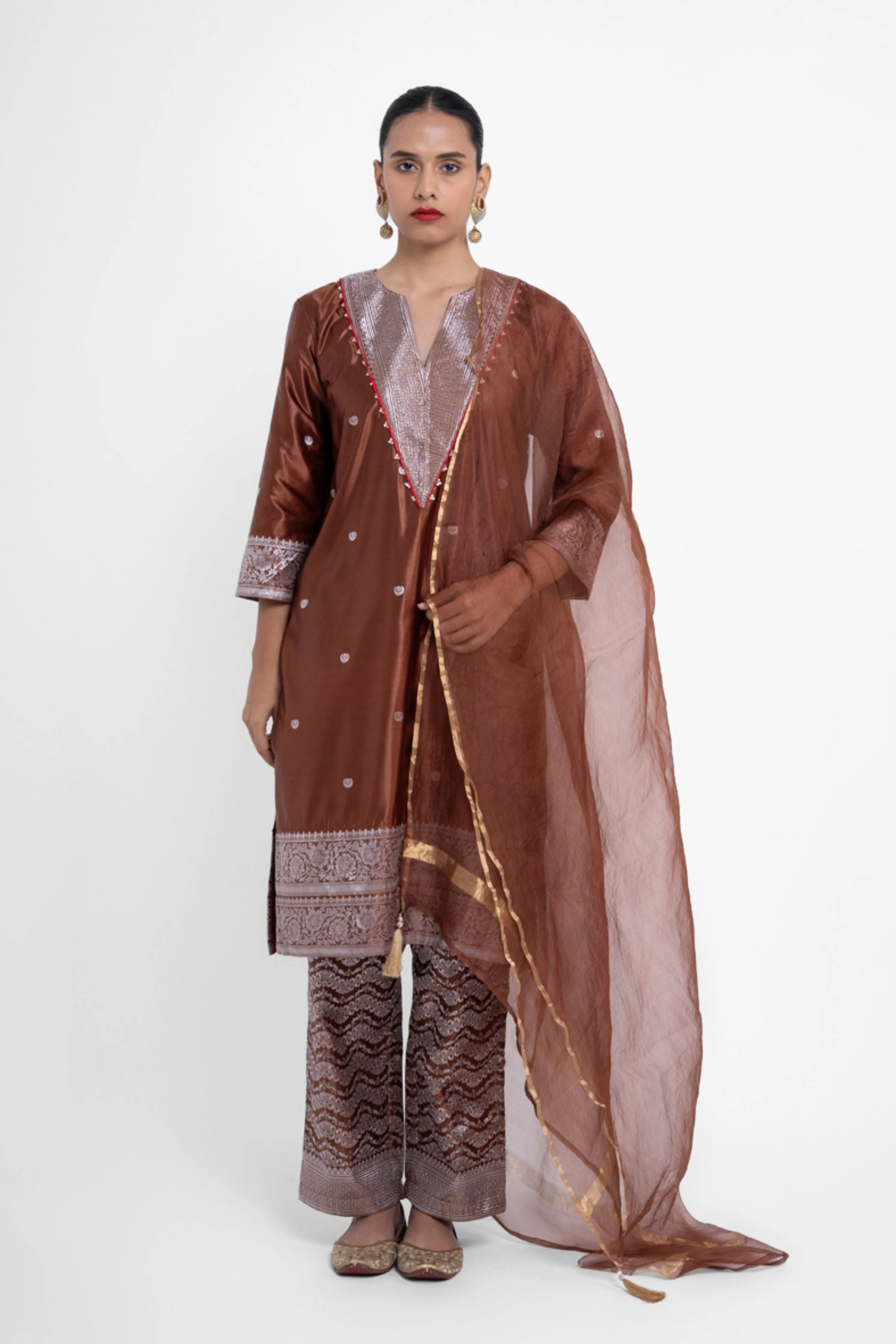 Brown Organza Odhani