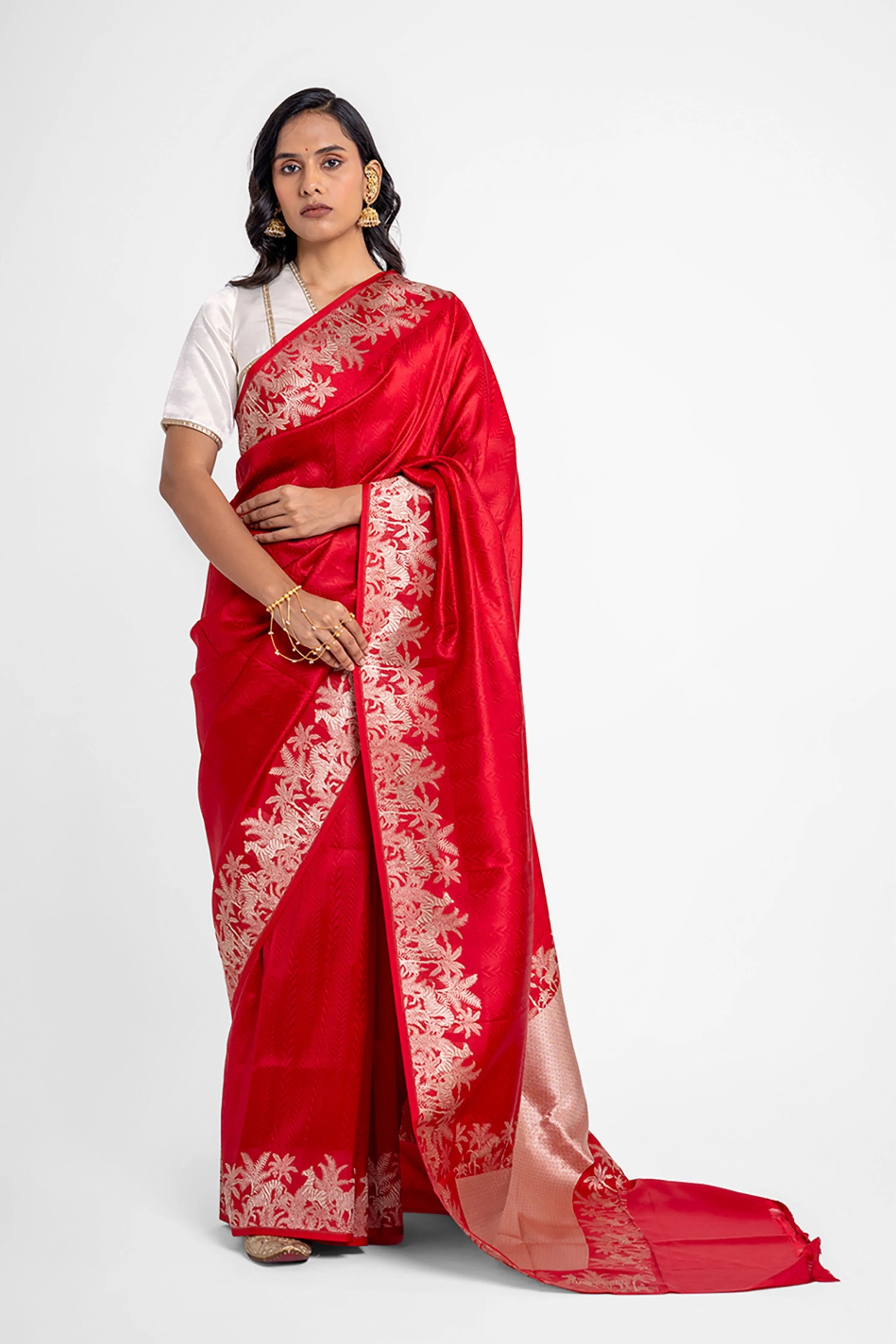 Savana Red Pure Silk Saree