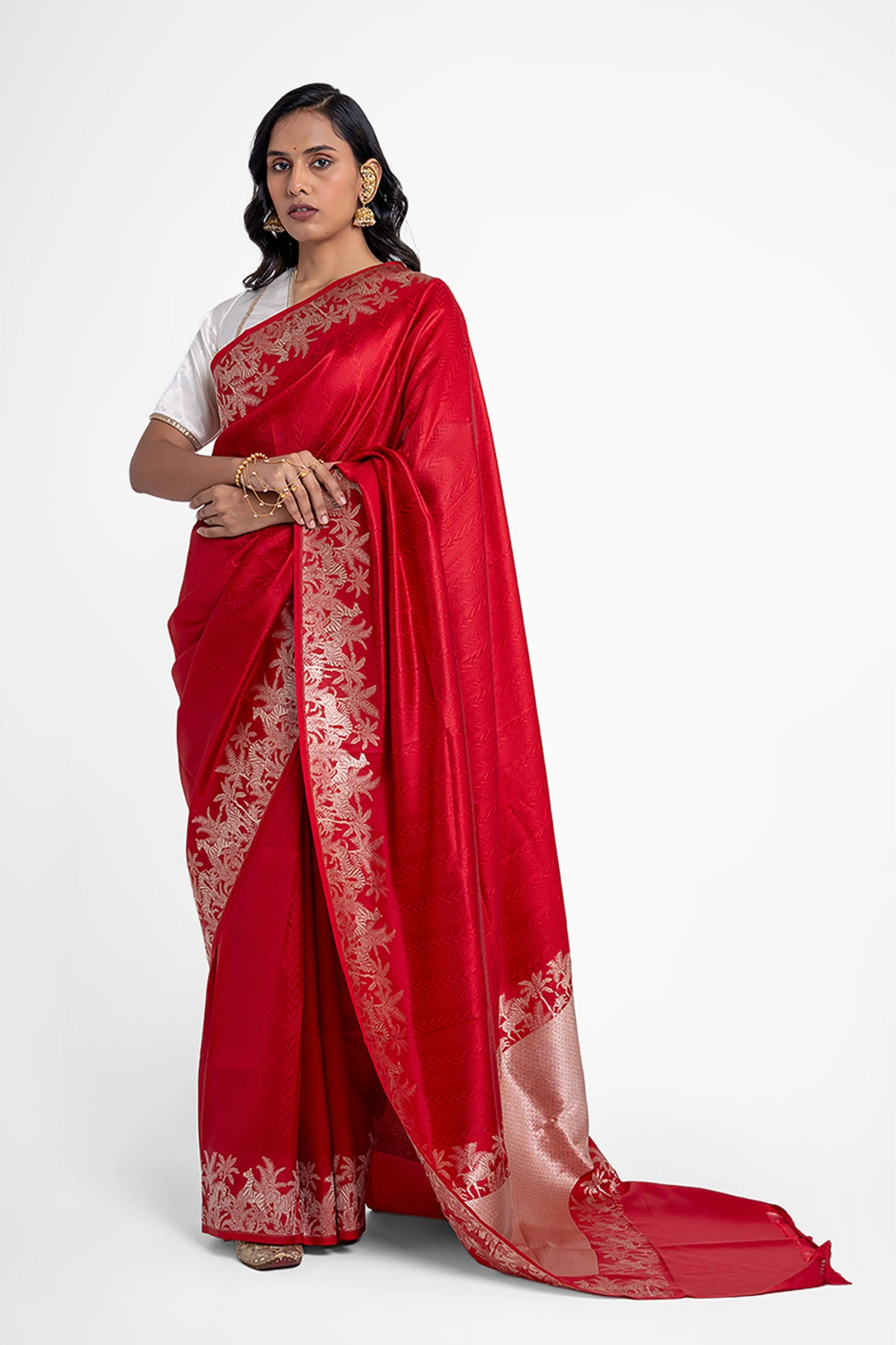 Savana Red Pure Silk Saree