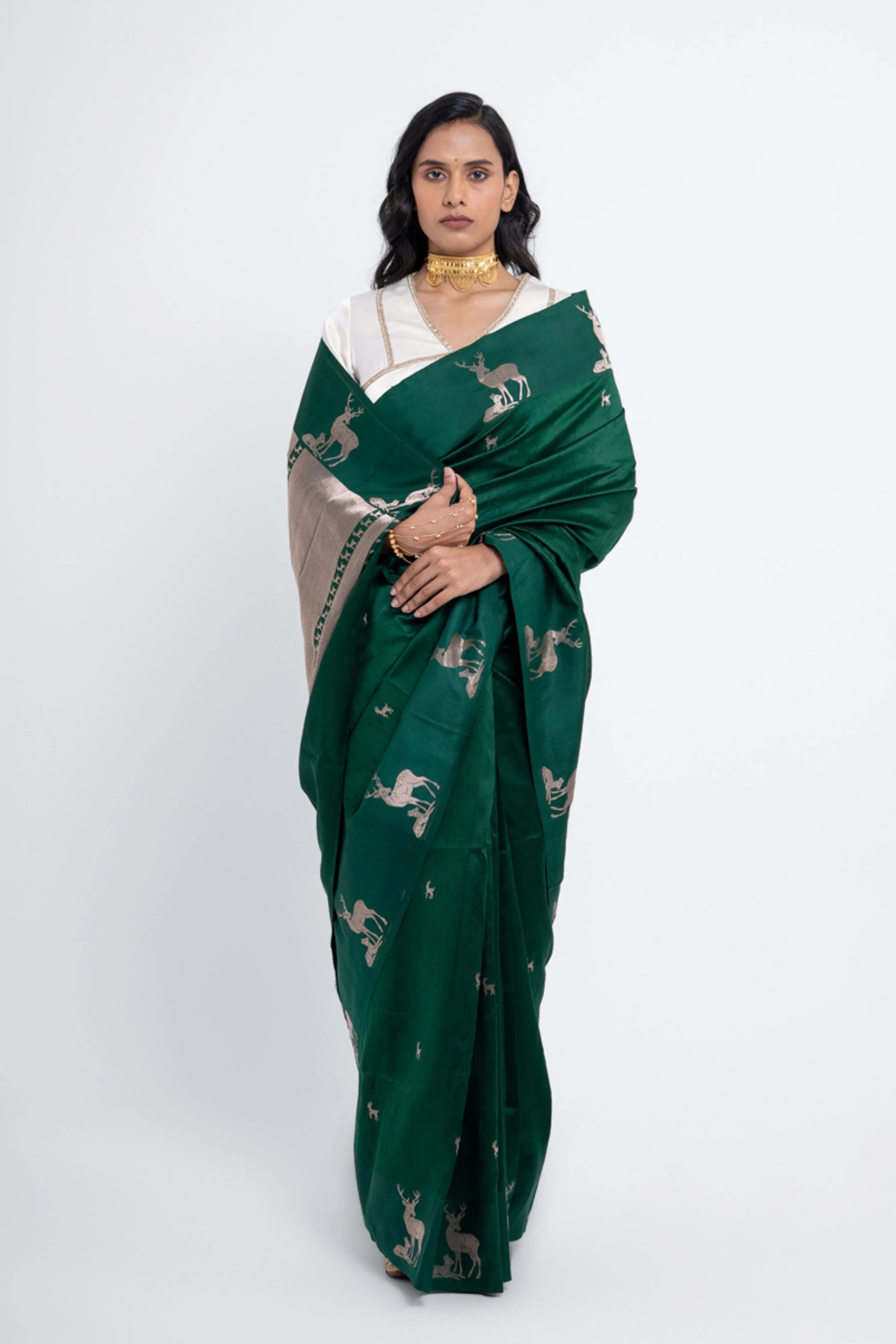 Hiran Green Pure Silk Saree