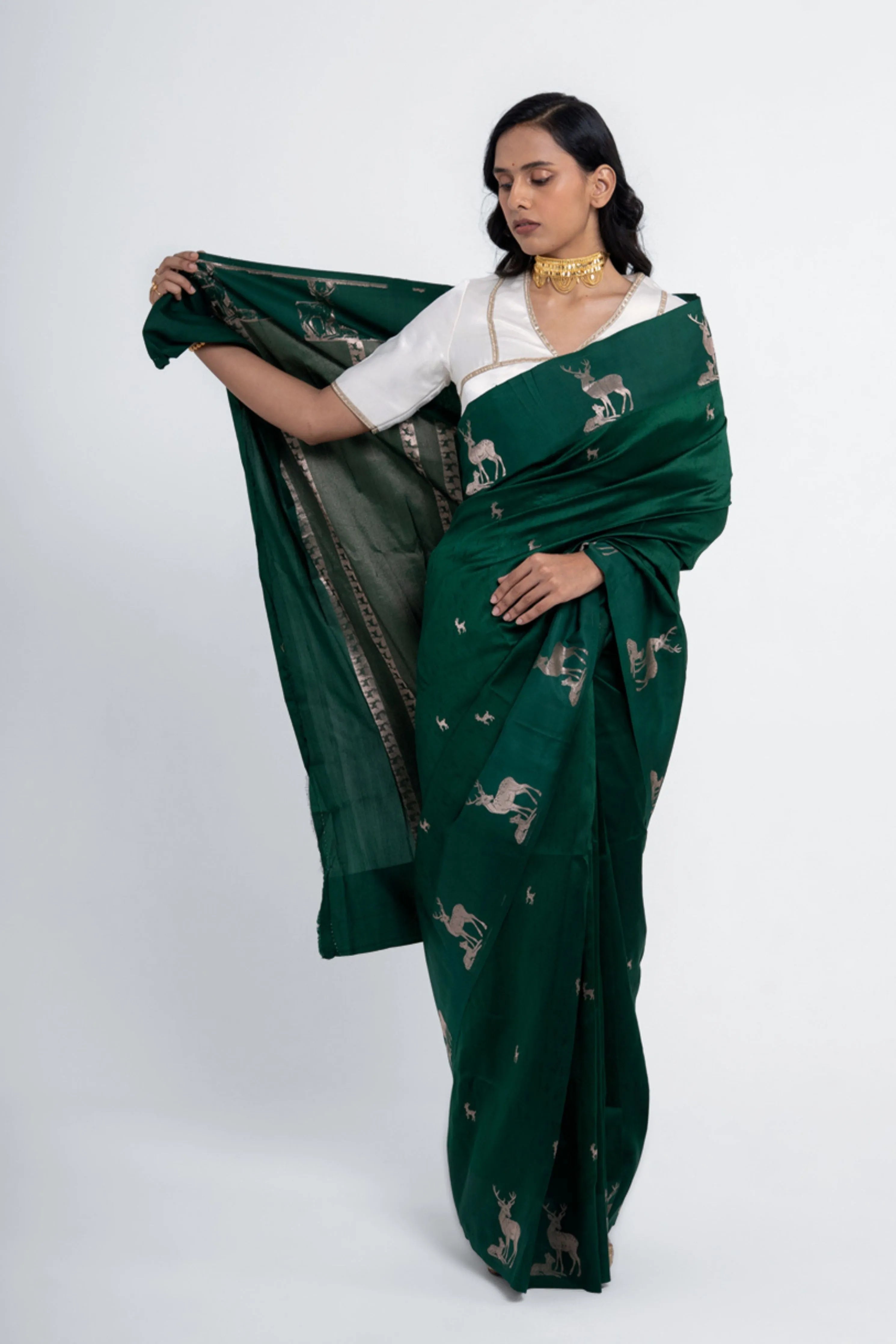 Hiran Green Pure Silk Saree
