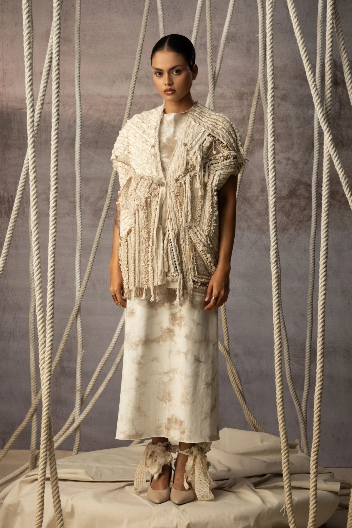 Ivory Crushed Lace Embroidered Top