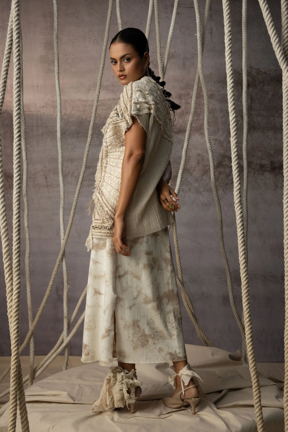 Ivory Crushed Lace Embroidered Top