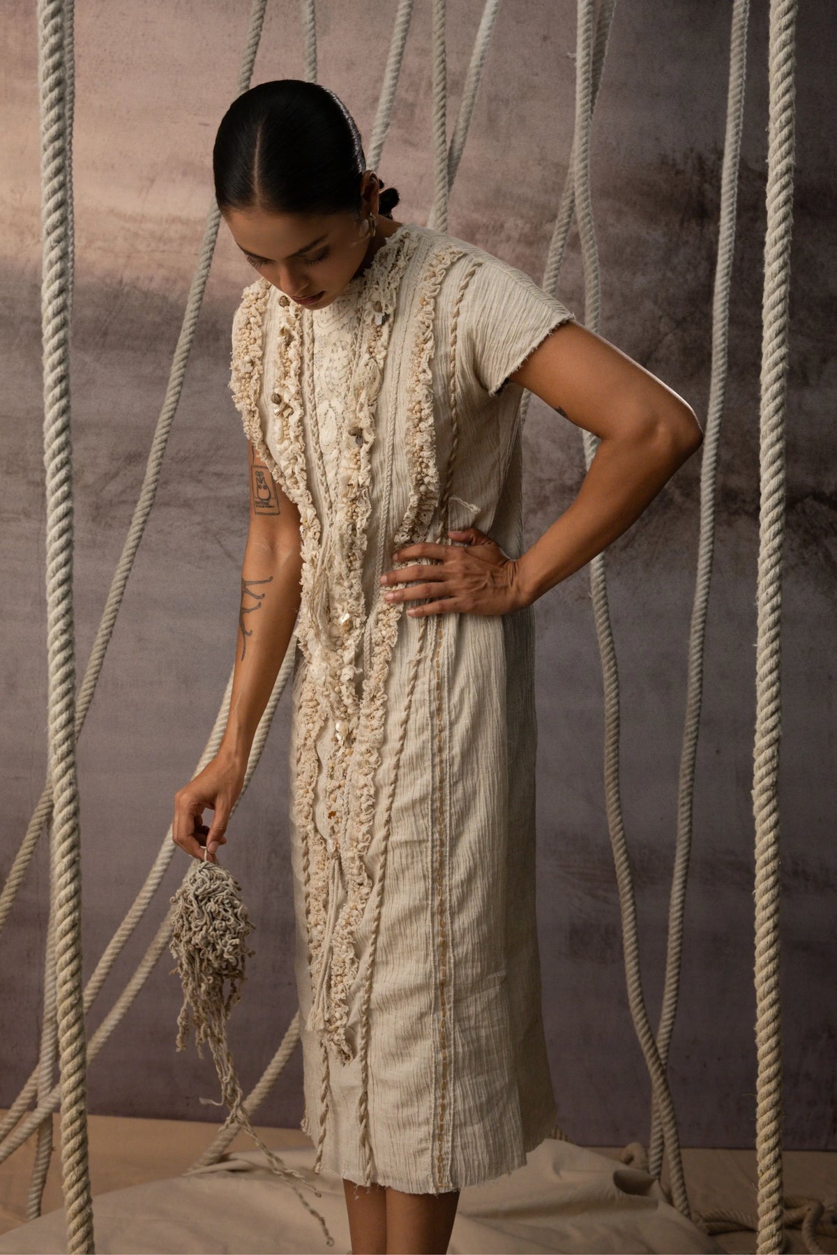 Ivory Lace Embroidered Midi Dress