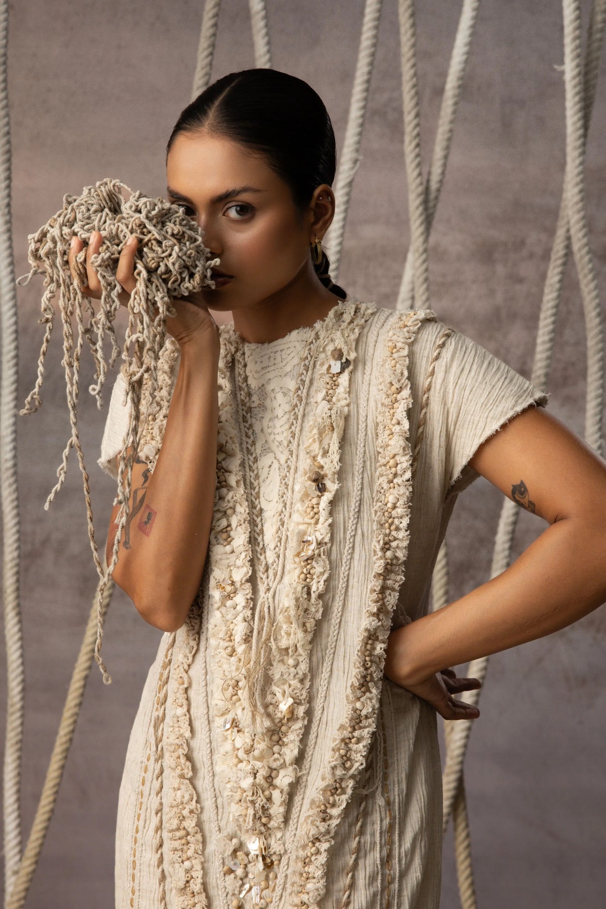Ivory Lace Embroidered Midi Dress
